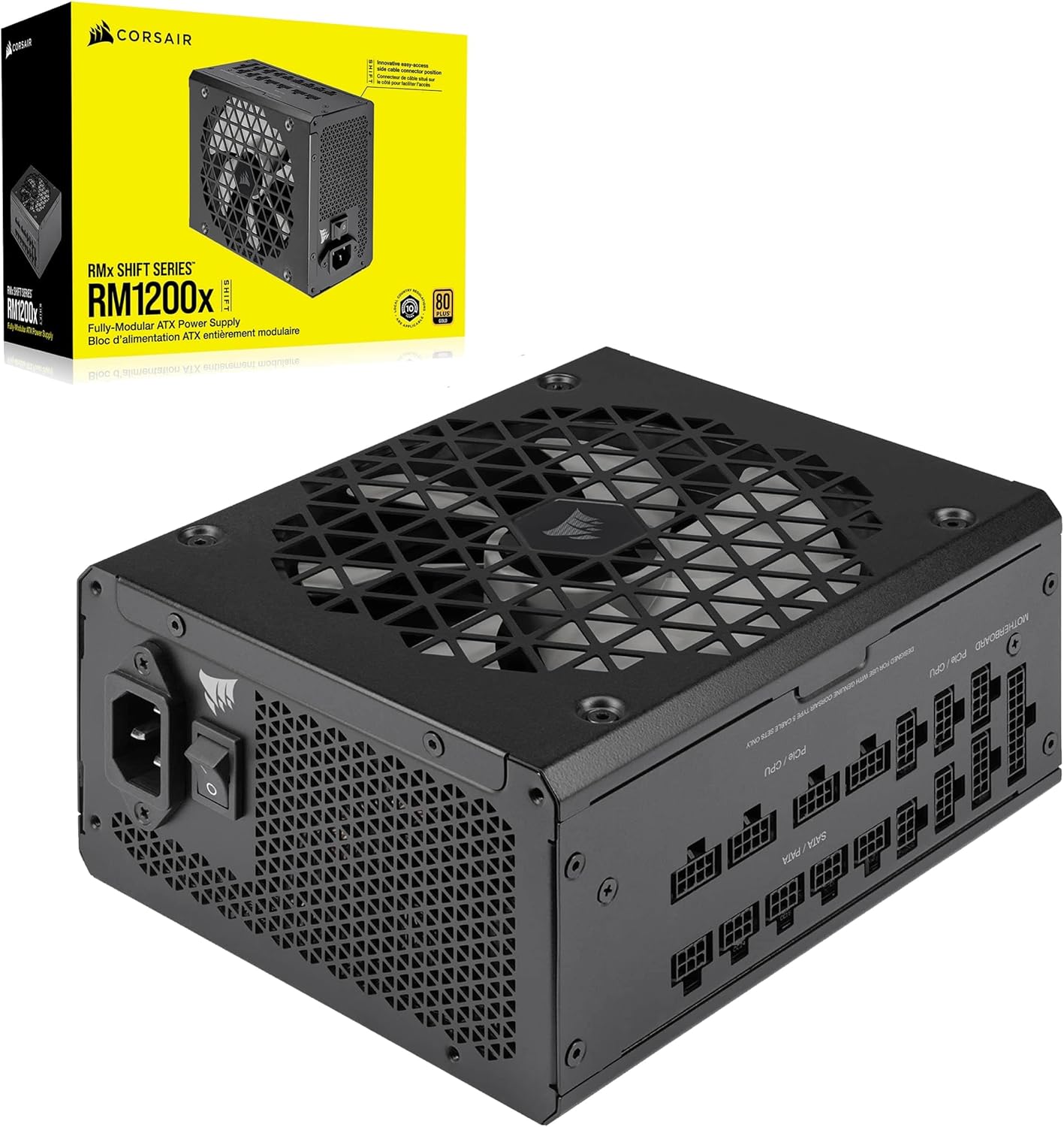 Corsair RM1200x Shift Fully Modular ATX Power Supply – Modular Side Interface – ATX 3.0 & PCIe 5.0 Compliant – Zero RPM Fan Mode – 105°C-Rated Capacitors – 80 Plus Gold Efficiency – Black