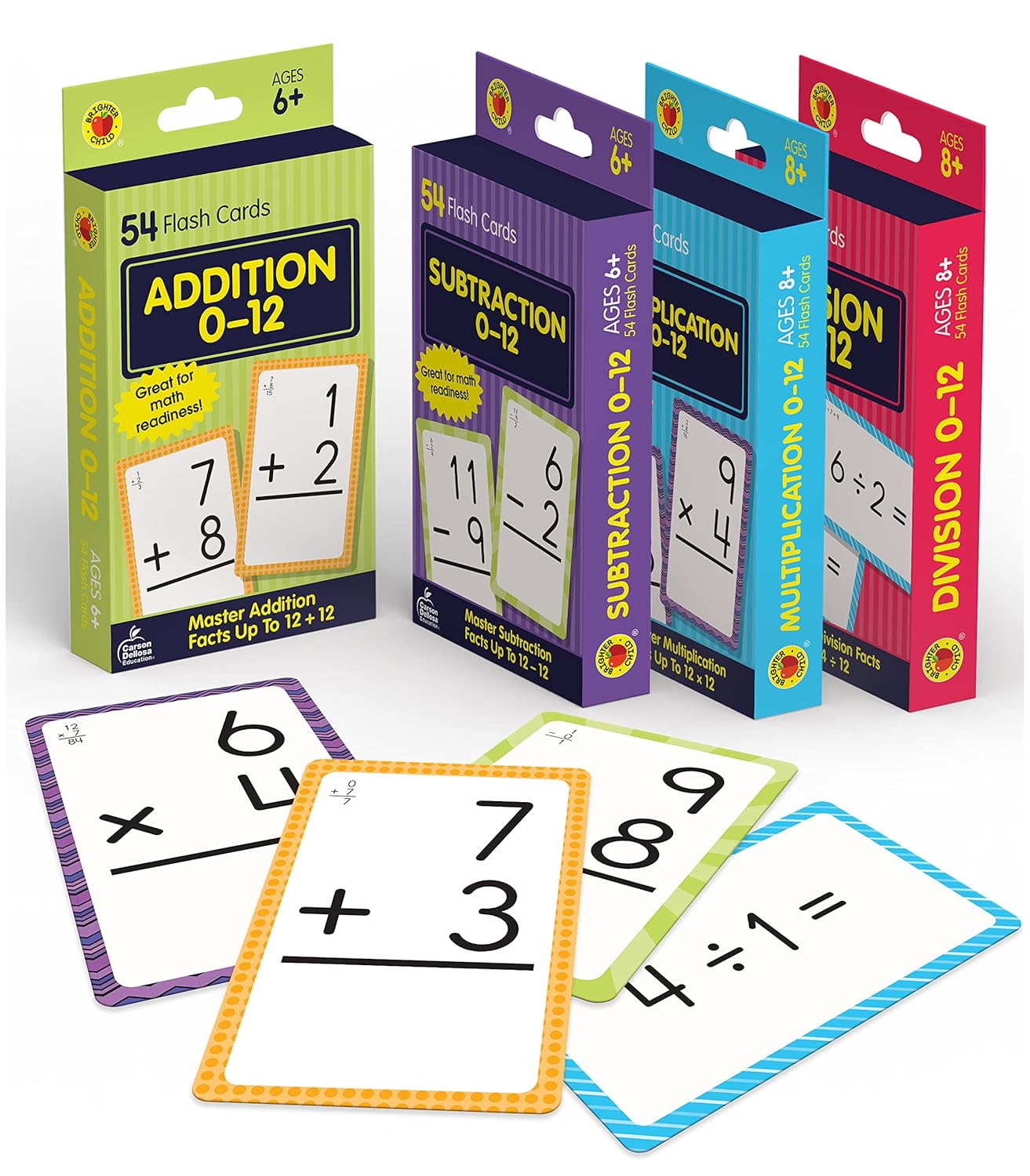 Carson Dellosa 4-Pack Math Flash Cards for Kids Ages 4-8, 211 Addition and Subtraction Flash Cards and Multiplication and Division Flash Cards for Kindergarten, 1st, 2nd, 3rd, 4th, 5th & 6th Grade