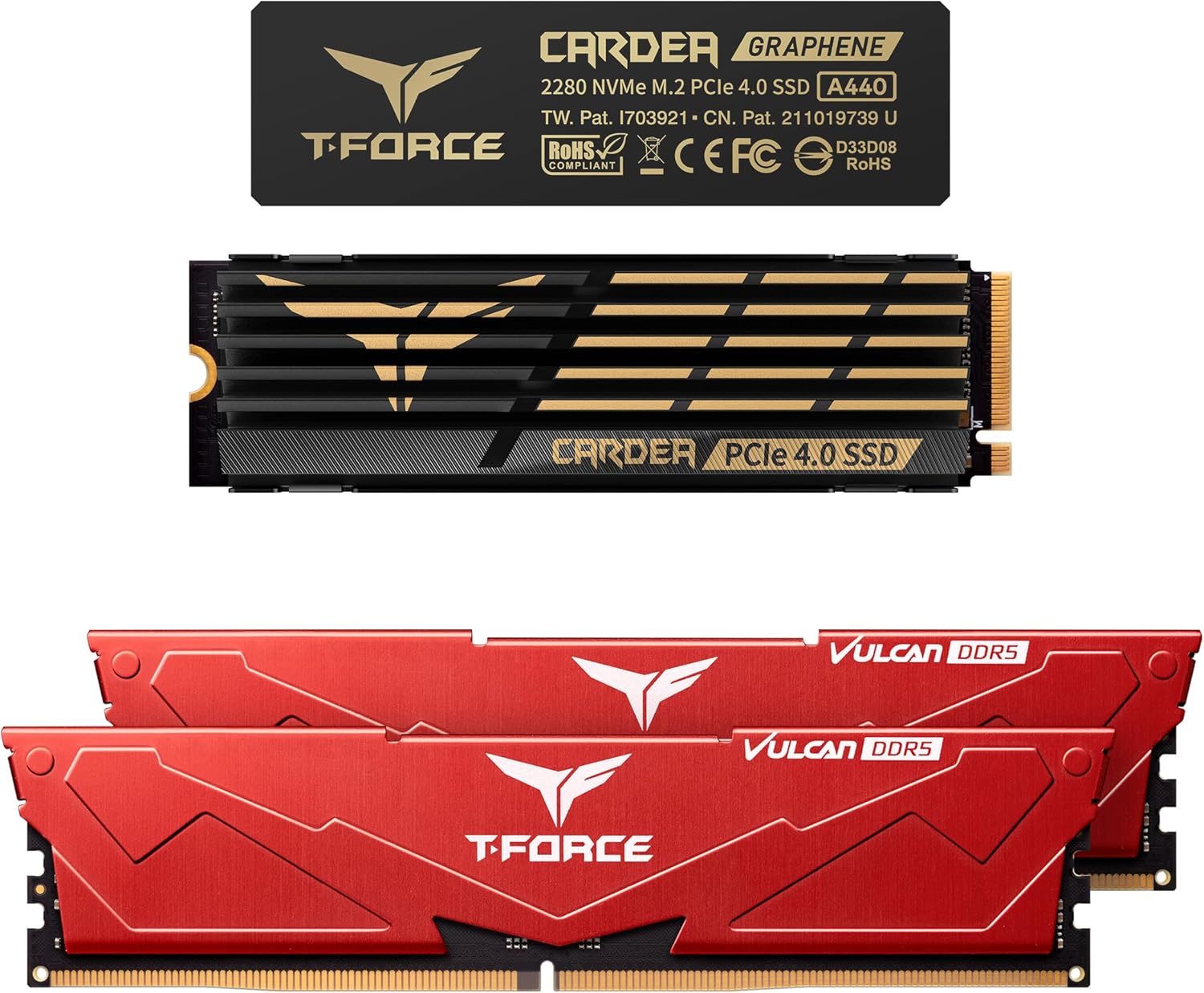 TEAMGROUP T-Force Vulcan DDR5 Red 32GB Kit (2x16GB) 6000MHz (PC5-48000) CL30 Desktop Memory FLRD532G6000HC30DC01 Bundle with CARDEA A440 2TB NVMe PCIe Gen4 M.2 2280 Gaming SSD (Read 7000) TM8FPZ002T0C