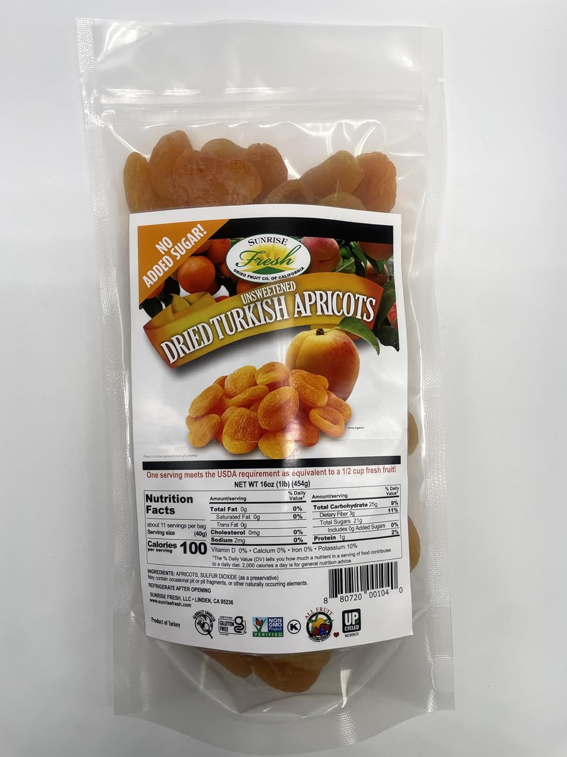 Sunrise Fresh Dried Fruit – Dried Apricots – Dehydrated, Unsweetened, No Added Sugar, Gluten-Free, Low-Calorie, 1 lb. Resealable Bag of Dehydrated Turkish Apricot Halves – Delicious Dried Fruit for Healthy Snacking