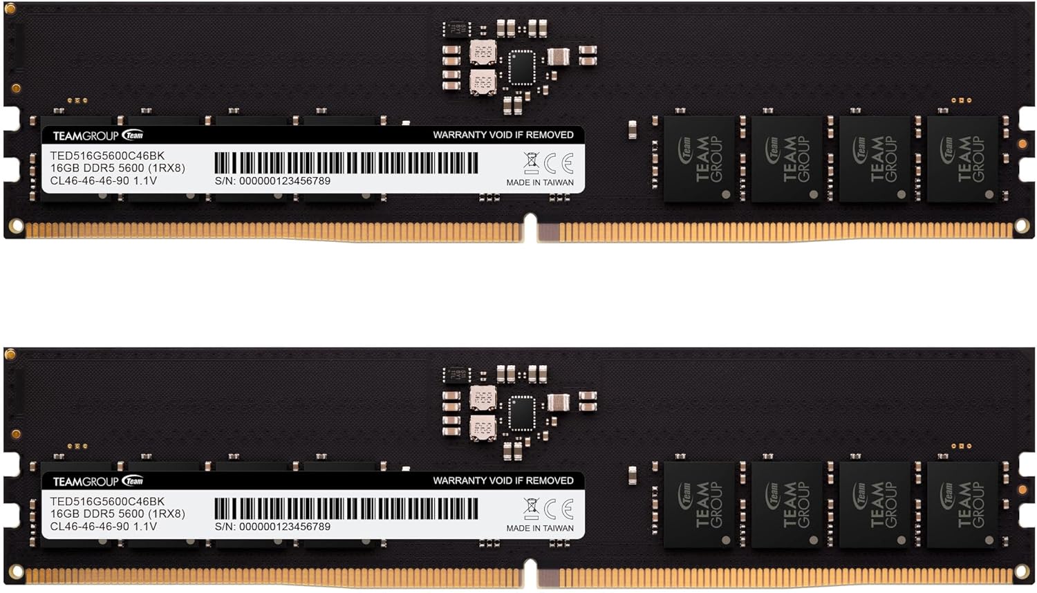 TEAMGROUP Elite DDR5 32GB Kit (2x16GB) 5600Mhz Hynix IC PC5-44800 CL46 Non-ECC Unbuffered UDIMM 288 Pin PC Computer Desktop Memory Module Ram Supports Intel & AMD TED532G5600C46DC01