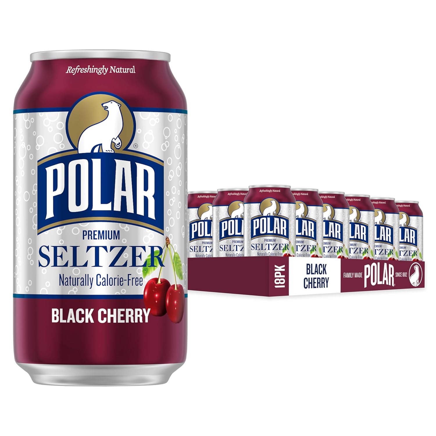 Polar Seltzer Water Black Cherry, 12 fl oz cans, 18 pack