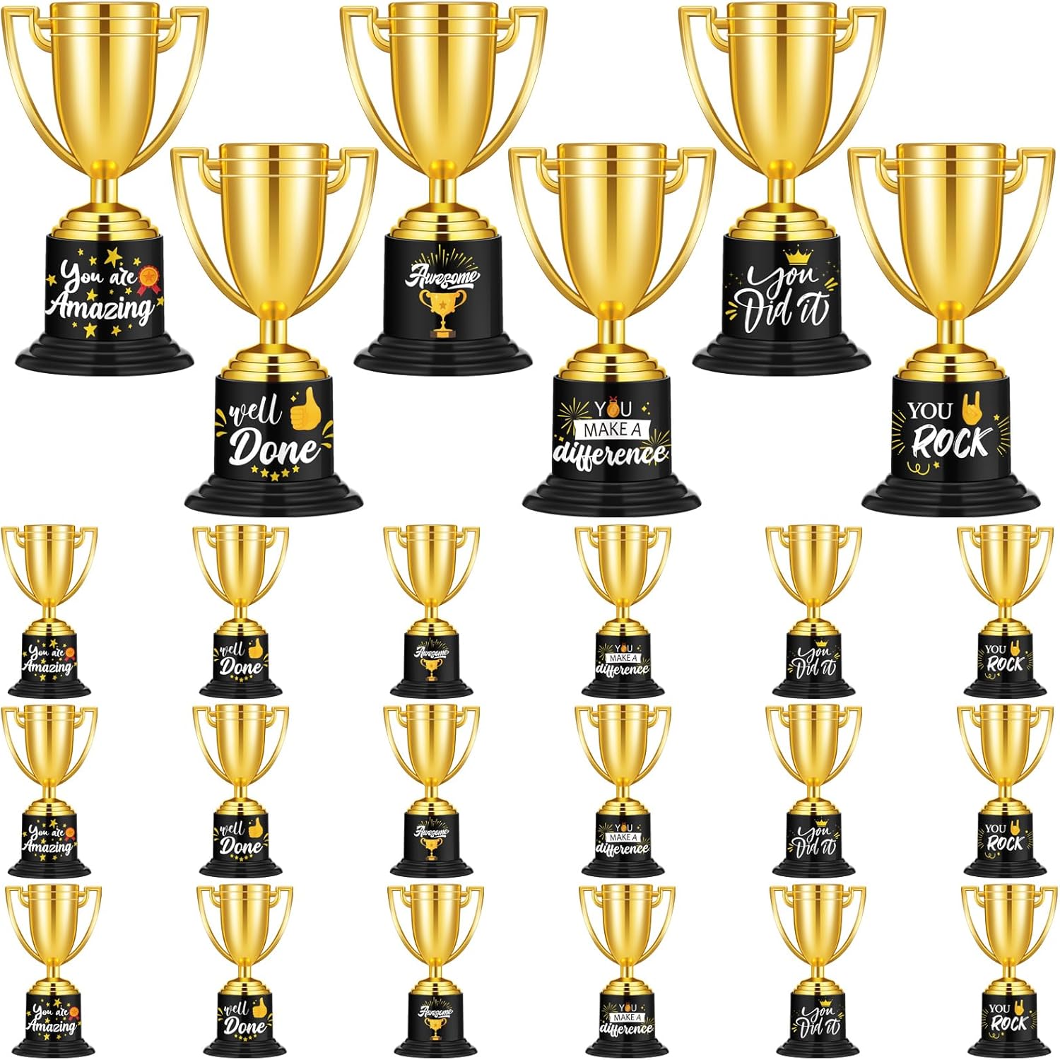 Fulmoon 24 Pack Award Trophies Plastic Gold Trophy Awards and Trophies Kids Funny Gold Award Trophy for Kids Adults Employee Teacher Party Competitions Props Rewards Prizes, 6 Styles