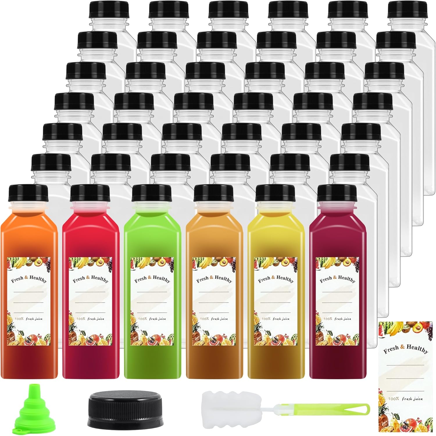 42pcs 16 oz Plastic bottles with lids，juice bottles with caps，Plastic bottles with caps,Reusable containers and clear beverage bottles for juice, smoothies, milk