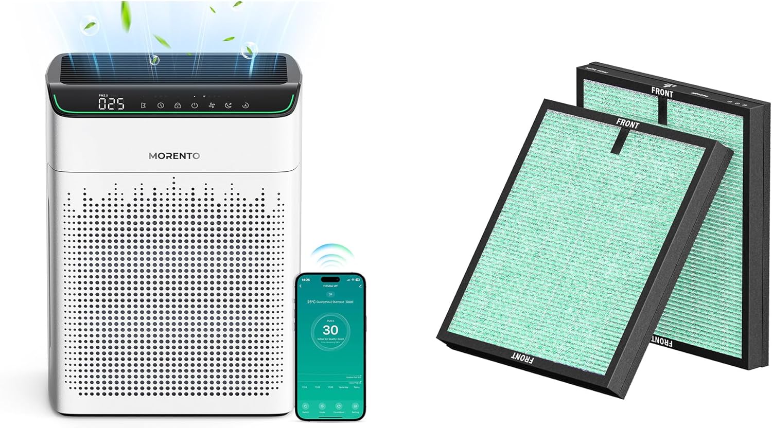 MORENTO MR5866 Air Purifiers Bundle with MR5866 Pet Dander Version Green Replacement Filter 2 Pack