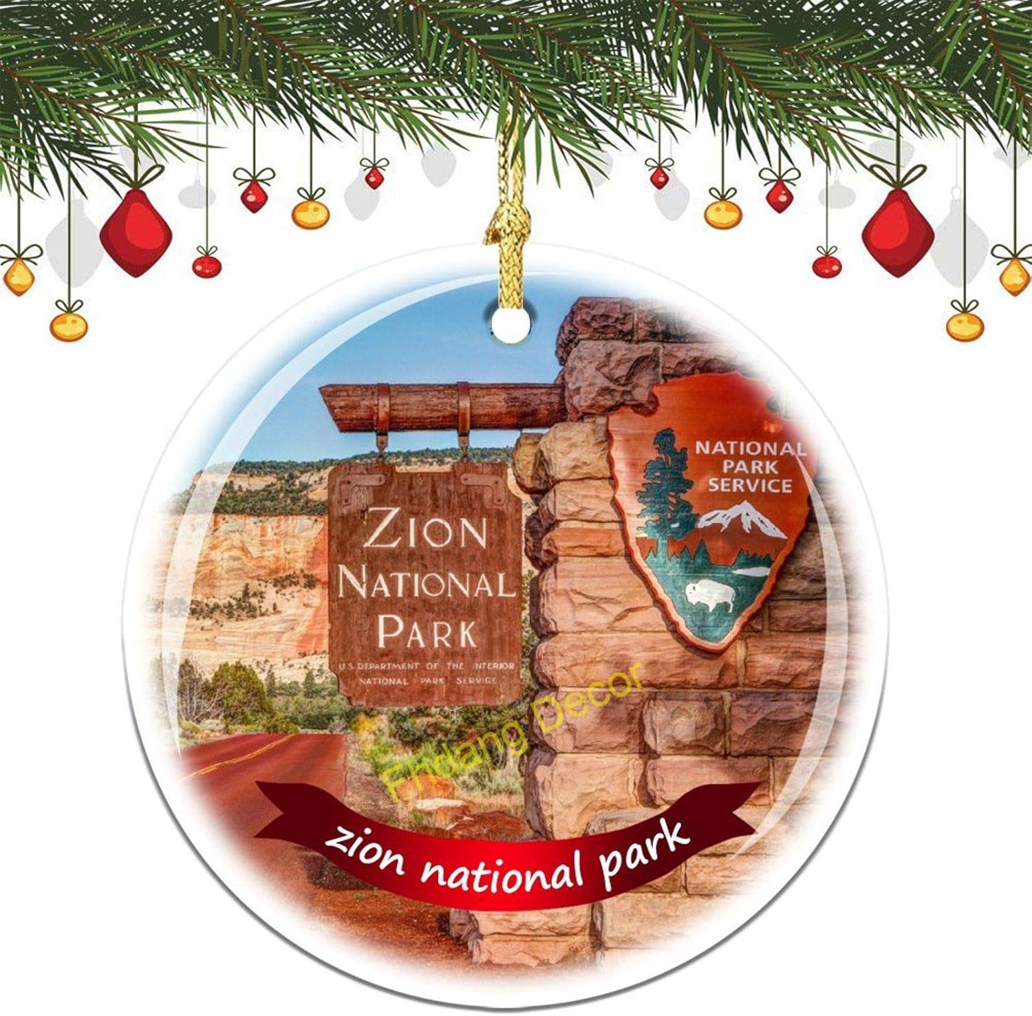 Fhdang Decor Zion National Park Christmas Ornament Porcelain Double-Sided Ceramic Ornament,3 Inches