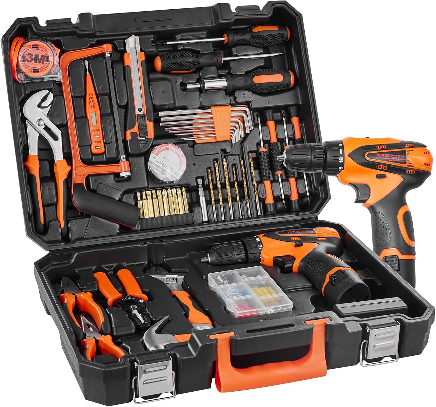 VEVOR Cordless Drill Tool Kit 146-Piece Power Tool Household Tool Set with Electric Drill and Portable Tool Storage Case for Home Maintenance, DIY Projects, and Automotive Repair