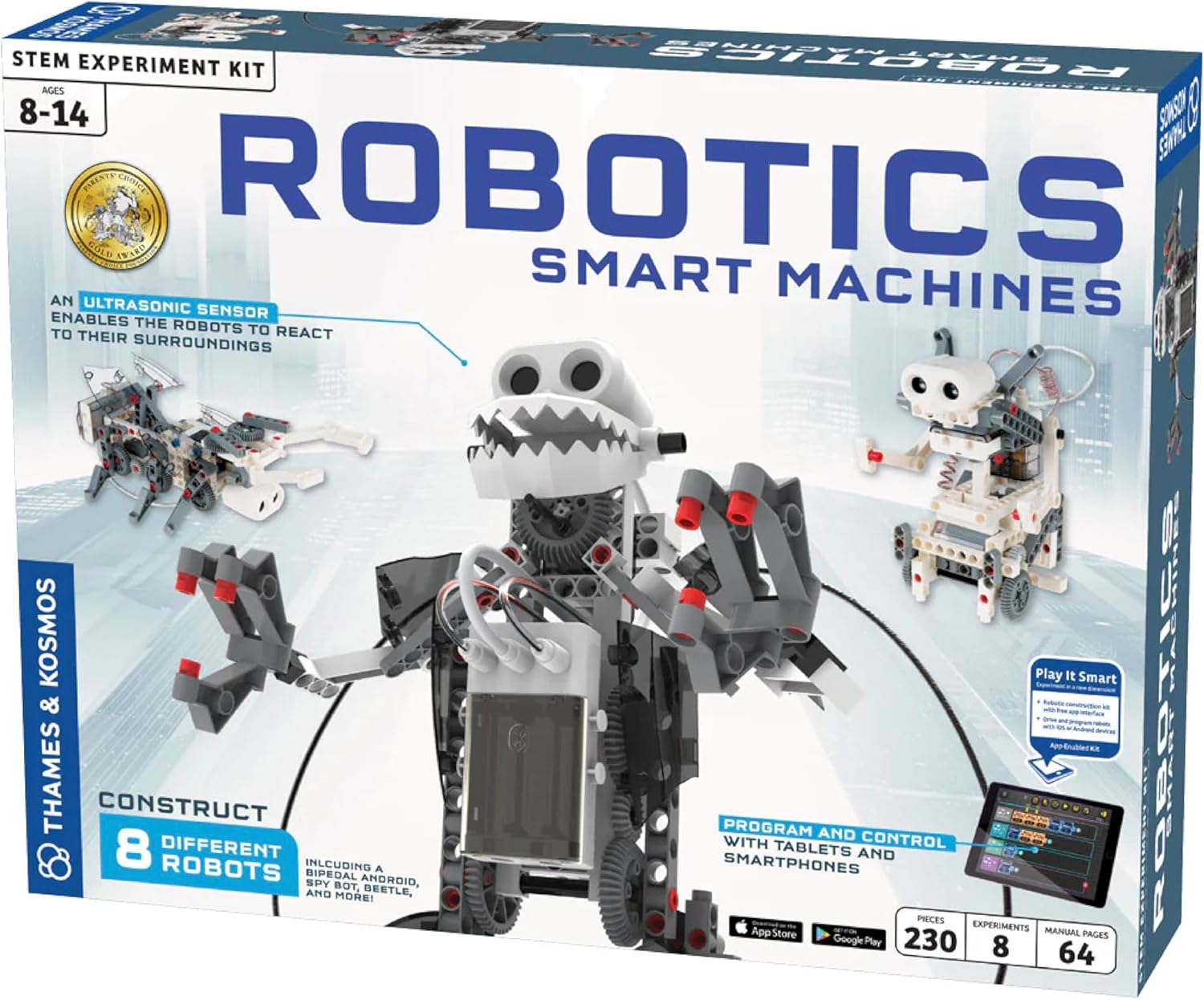 Thames & Kosmos | Robotics Smart Machines | Robotics for Kids 8 and up | STEM Kit builds 8 Robots | Full Color Manual to help with assembly | Requires tablet or smartphone | Parents’ Choice Gold Award