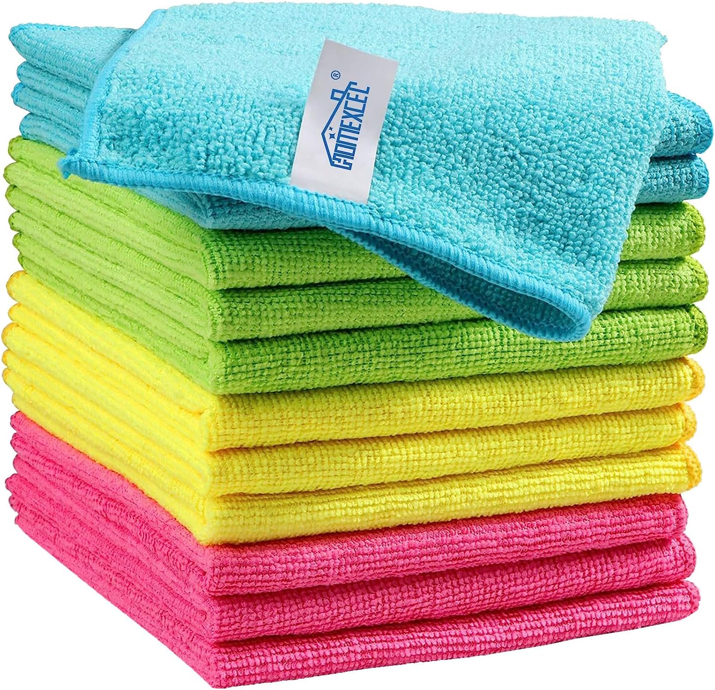 HOMEXCEL Microfiber Cleaning Cloth,12 Pack Cleaning Rag,Cleaning Towels with 4 Color Assorted,11.5″X11.5″(Green/Blue/Yellow/Pink)