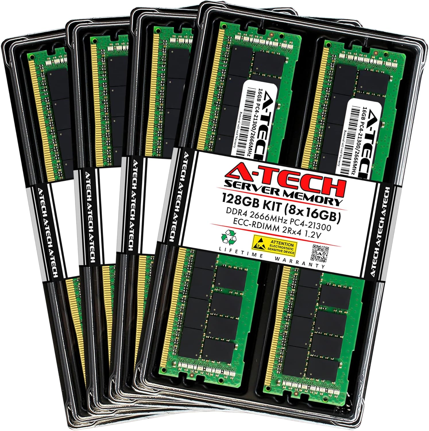 A-Tech 128GB Kit (8x16GB) DDR4 2666MHz PC4-21300 ECC RDIMM 2Rx4 1.2V Dual Rank ECC Registered DIMM 288-Pin Server & Workstation RAM Memory Upgrade Modules (A-Tech Enterprise Series)