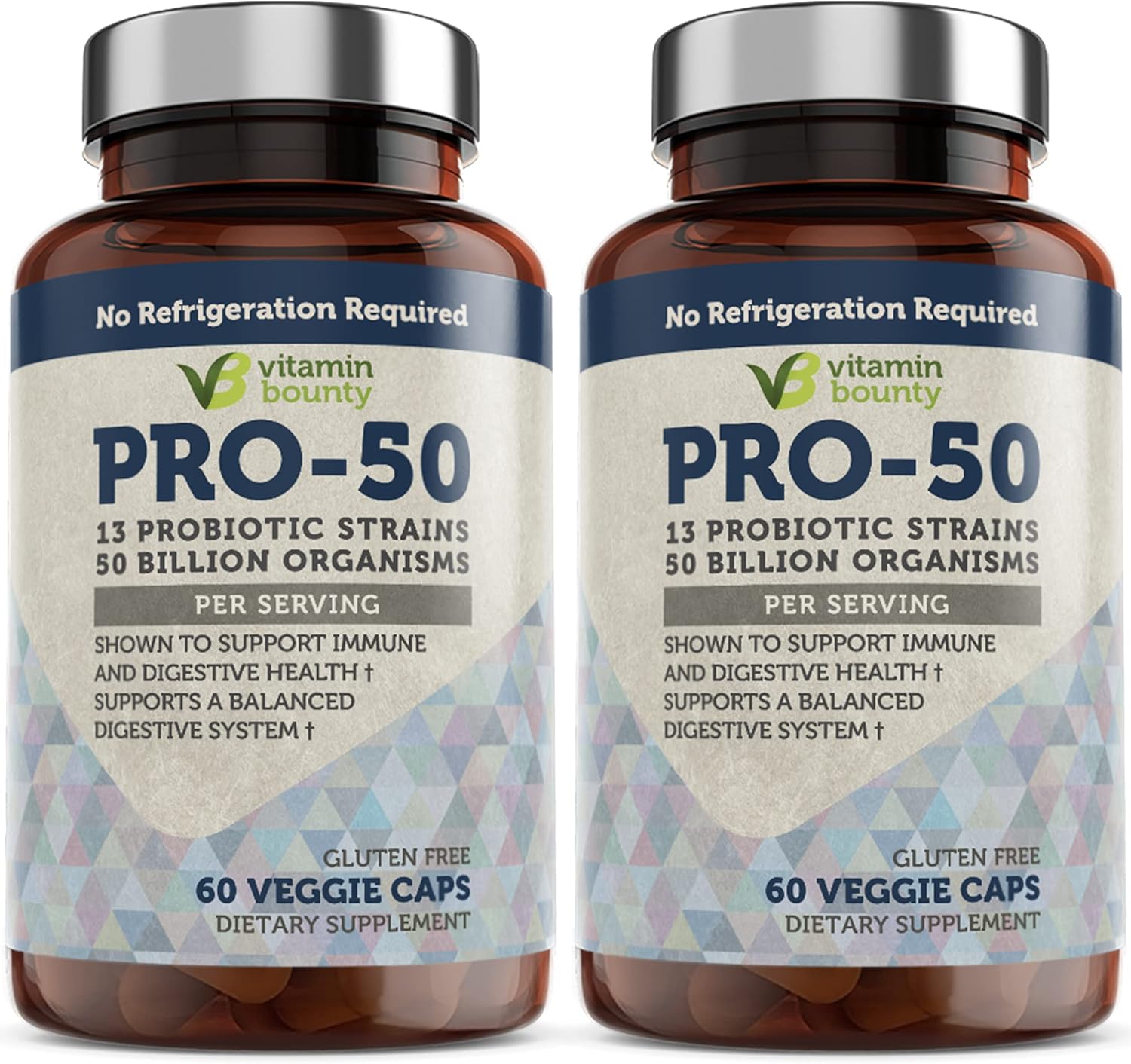 Vitamin Bounty Pro-50 Probiotic – 50 Billion Organisms and 13 Probiotic Strains that Promote Gut Health, Digestive Health Probiotic, Delayed Release Capsule with Prebiotic Greens – 60 Capsules, 2 Pack