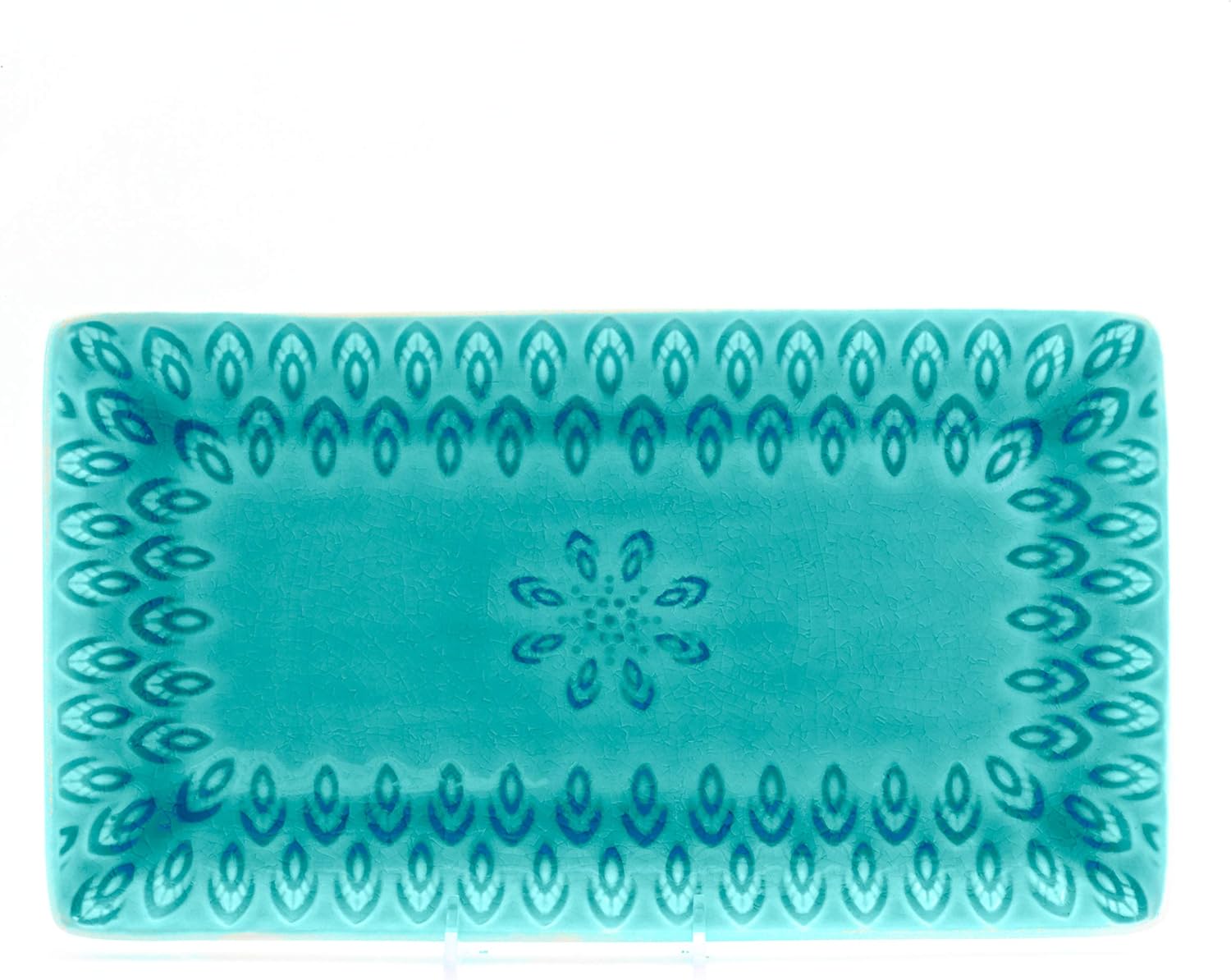 Euro Ceramica PK- Peacock Rectangular Platter, One Size, Lagoon