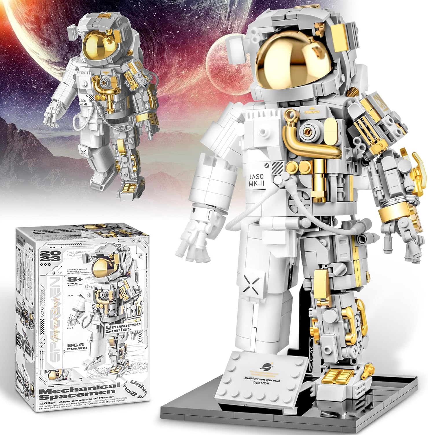 Space Astronaut Building Block Set, 966 Pcs Astronaut Building Set for Adults, Space Building Kit Toys Gifts for Kids 8-14 with Display Stand