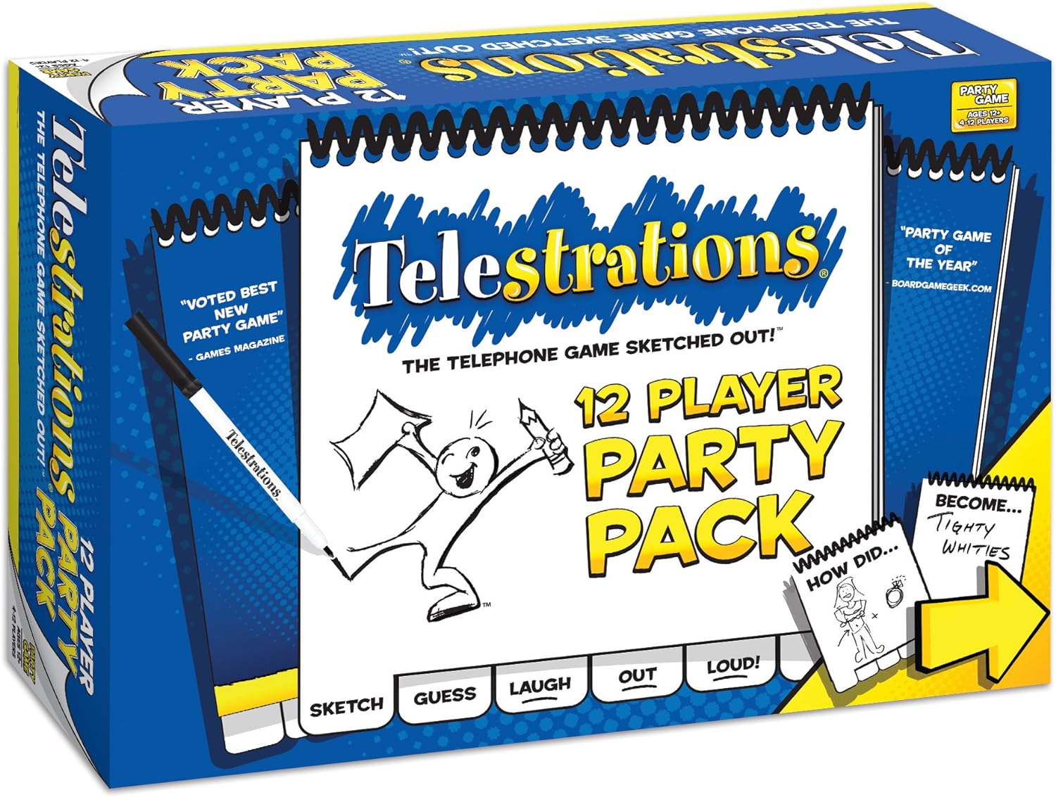 USAopoly Telestrations Party Pack 12 Player | 600 New Phrases to Sketch | Board Game | A Fun Family Game for Kids and Adults | Family Game Night Just Got Better | Telephone Game Sketched Out, Multi-colored