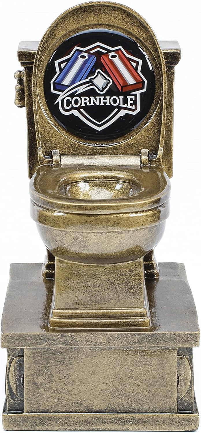 Decade Awards Gold Toilet Bowl Action Pedestal Trophy with Optional Inserts – 7 Inch Tall – Engraved Plate On Request