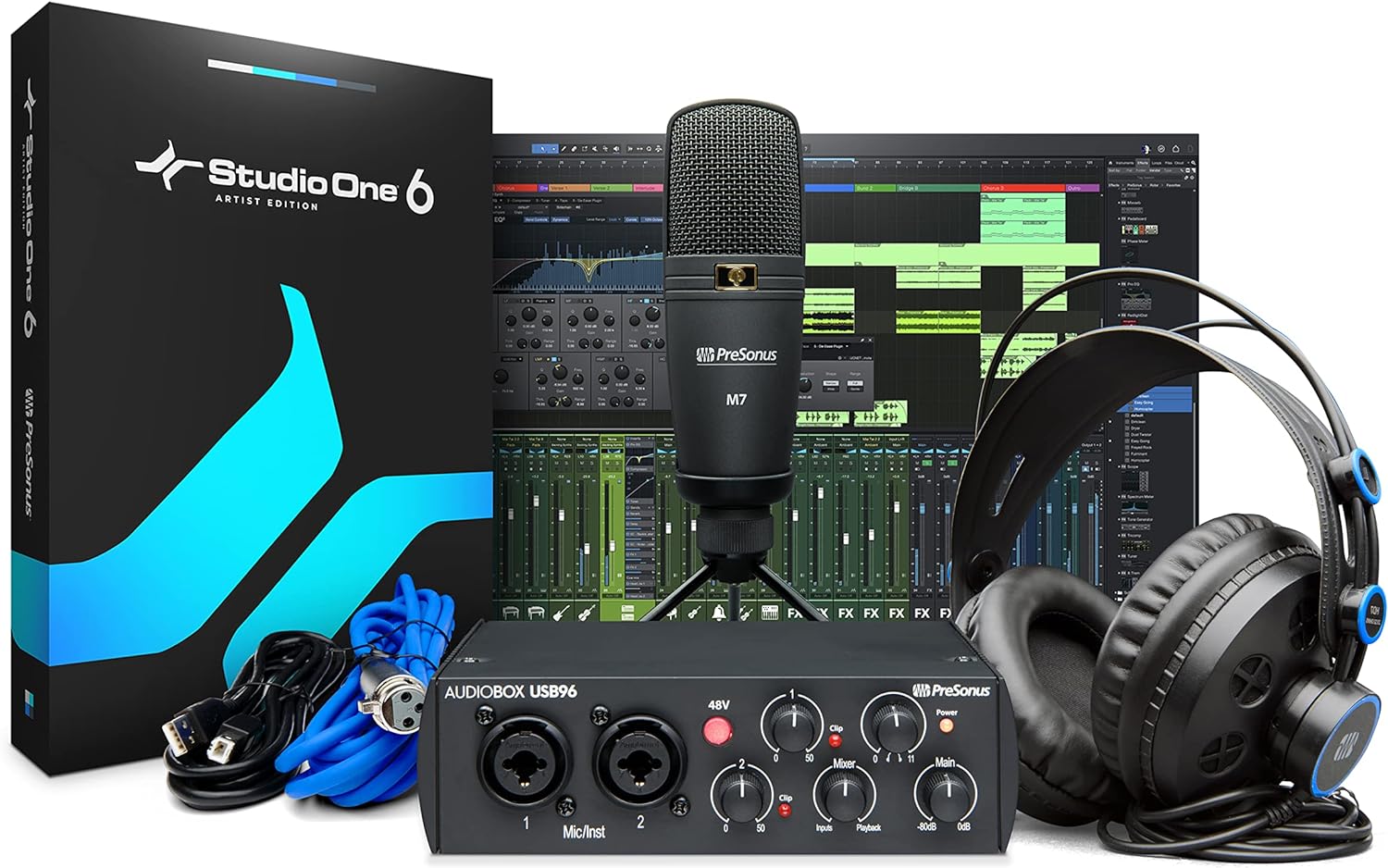 PreSonus AudioBox 96 25th Anniversary Studio Recording Bundle with Studio One Artist DAW Music Production Software