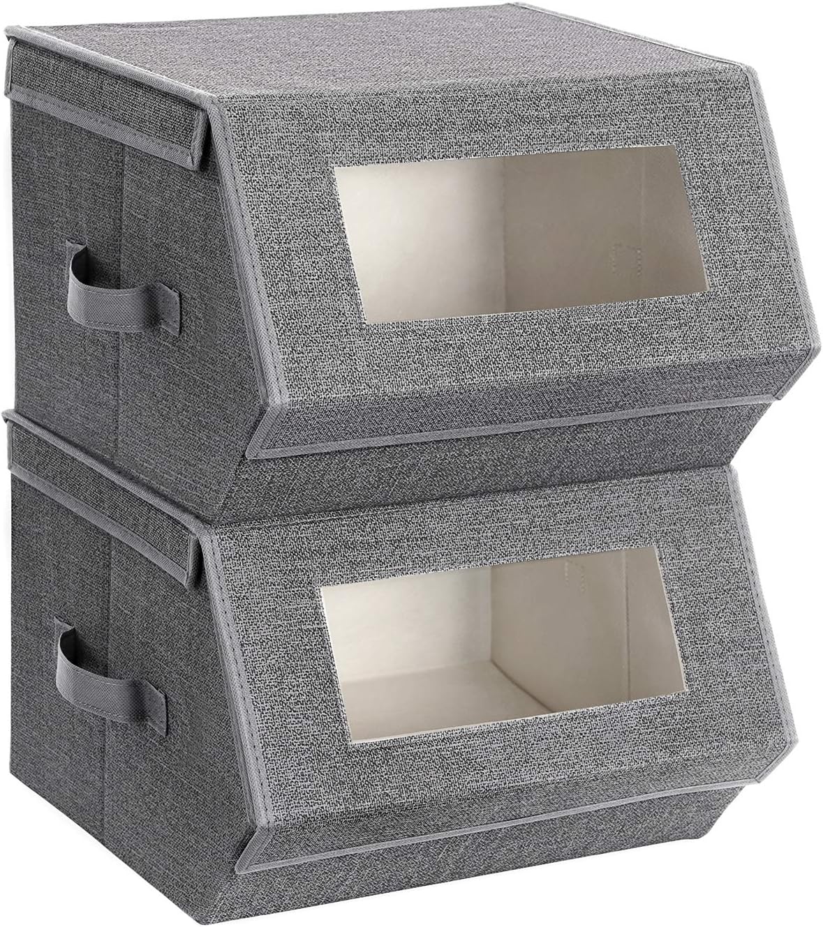 SONGMICS Stackable Storage Bins Set of 2, Storage Boxes with Lids and Front Windows, Non-Woven Fabric Closet Organizers with Magnetic Closures, Side Handles, Dark Gray URPLB02G