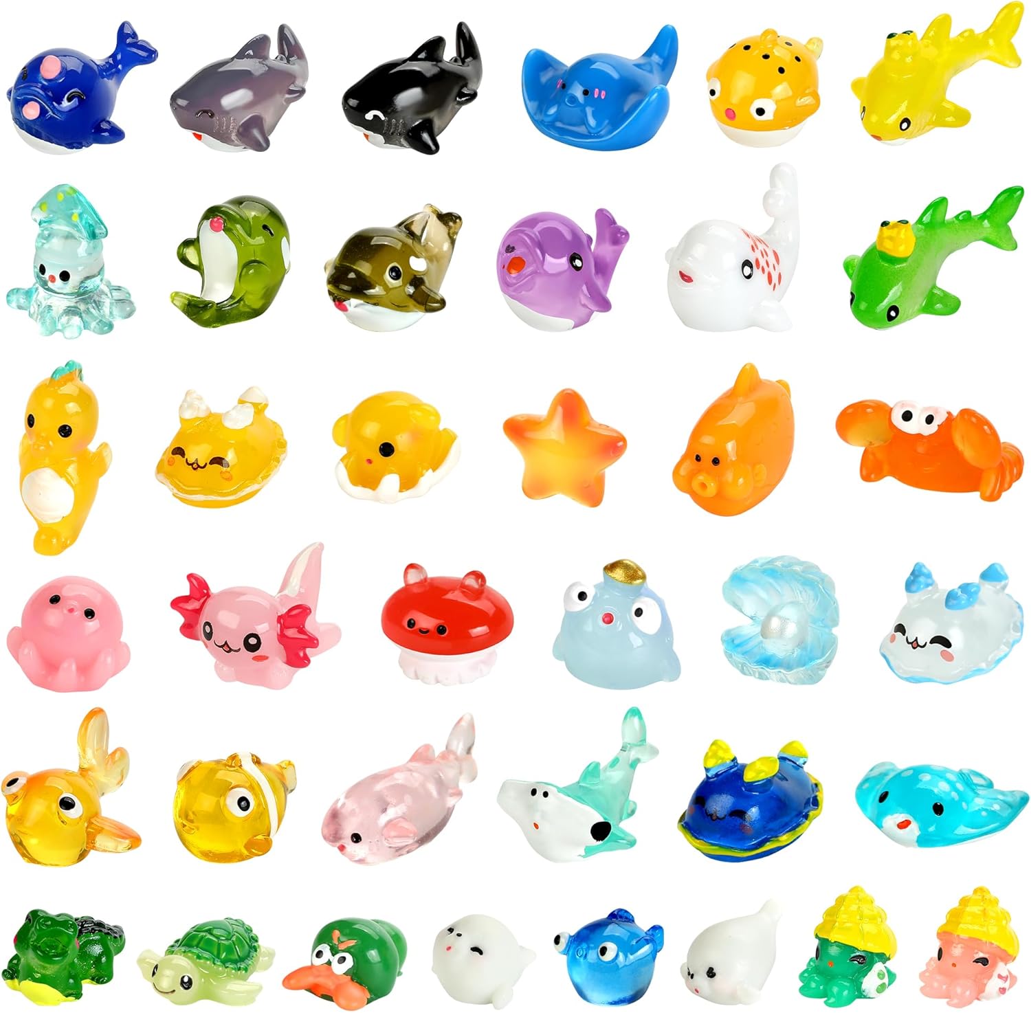 38pcs Ocean Mini Resin Animals 38 Styles Tiny Sea Resin Animals Figurines Miniature Little Small Plastic Animal Figures Bulk for Garden Micro Landscape DIY Fish Tank Aquarium Potted Dollhouse Decor