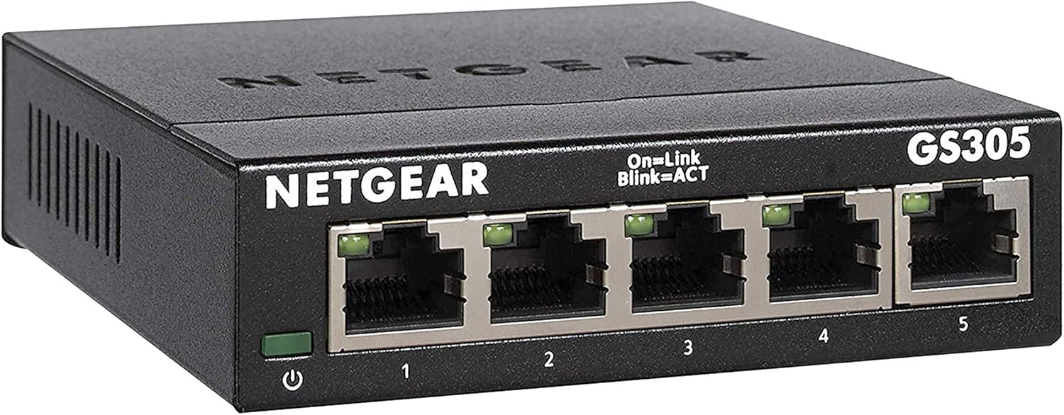 NETGEAR 5-Port Gigabit Ethernet Unmanaged Switch (GS305) – Home Network Hub, Office Ethernet Splitter, Plug-and-Play, Silent Operation, Desktop or Wall Mount