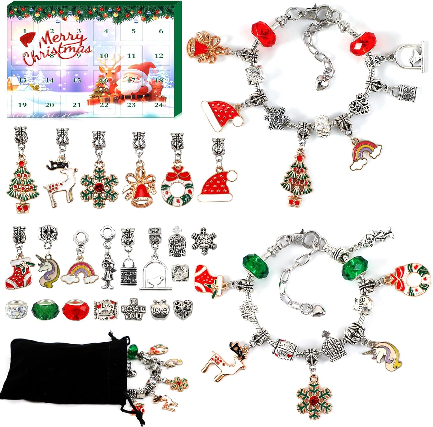 Advent Calendar 2024, Charm Bracelet Making Kit for Girls 24 Days Christmas Countdown Calendar with DIY Jewelry Supplies Surprise Xmas Gifts for Kids Teens Women Adult