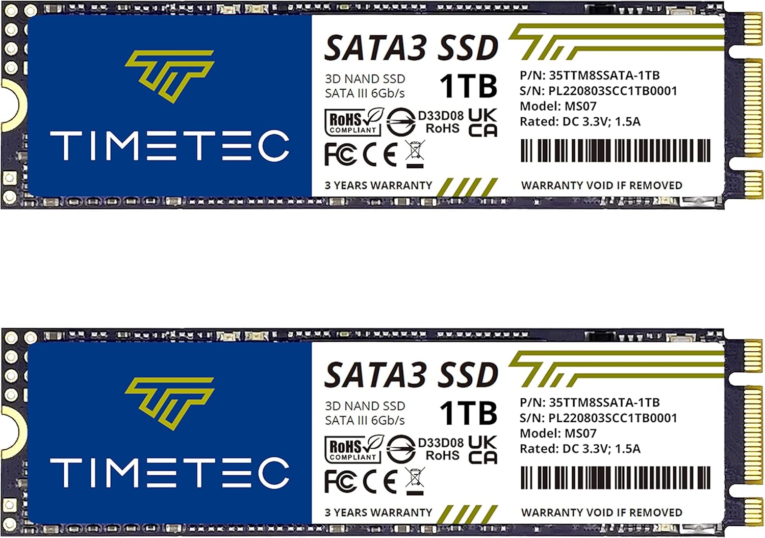 Timetec 1TBx2 (2 Pack) SSD 3D NAND TLC SATA III 6Gb/s M.2 2280 NGFF 512TBW Read Speed Up to 550MB/s SLC Cache Performance Boost Internal Solid State Drive for PC Computer Laptop and Desktop