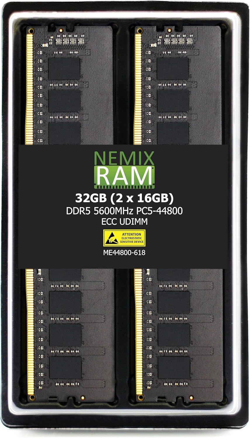 NEMIX RAM 32GB (2X16GB) DDR5 5600MHZ PC5-44800 1Rx8 1.1V 288-PIN ECC Unbuffered UDIMM KIT Compatible with ASUS ProArt X670E-CREATOR WiFi Motherboard