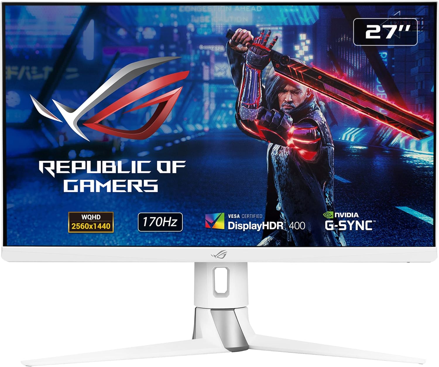 ASUS ROG Strix XG27AQ-W 27” 1440P HDR Gaming Monitor – White, QHD (2560 x 1440), Fast IPS, 170Hz, 1ms, Extreme Low Motion Blur Sync, G-SYNC Compatible, Eye Care, HDMI, DisplayPort, USB, DisplayHDR400