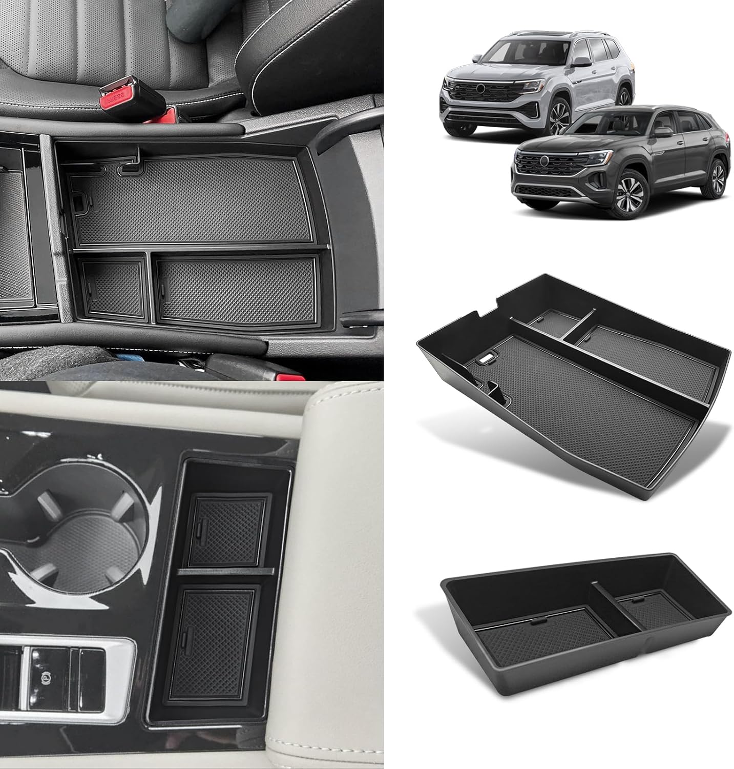 Muslogy Center Console Organizer Compatible with Volkswagen Atlas & Cross Sport 2024 Accessories Middle Console Storage Box & Armrest Front Tray 2PCS Set (Console Organizer+Armrest Front Tray)