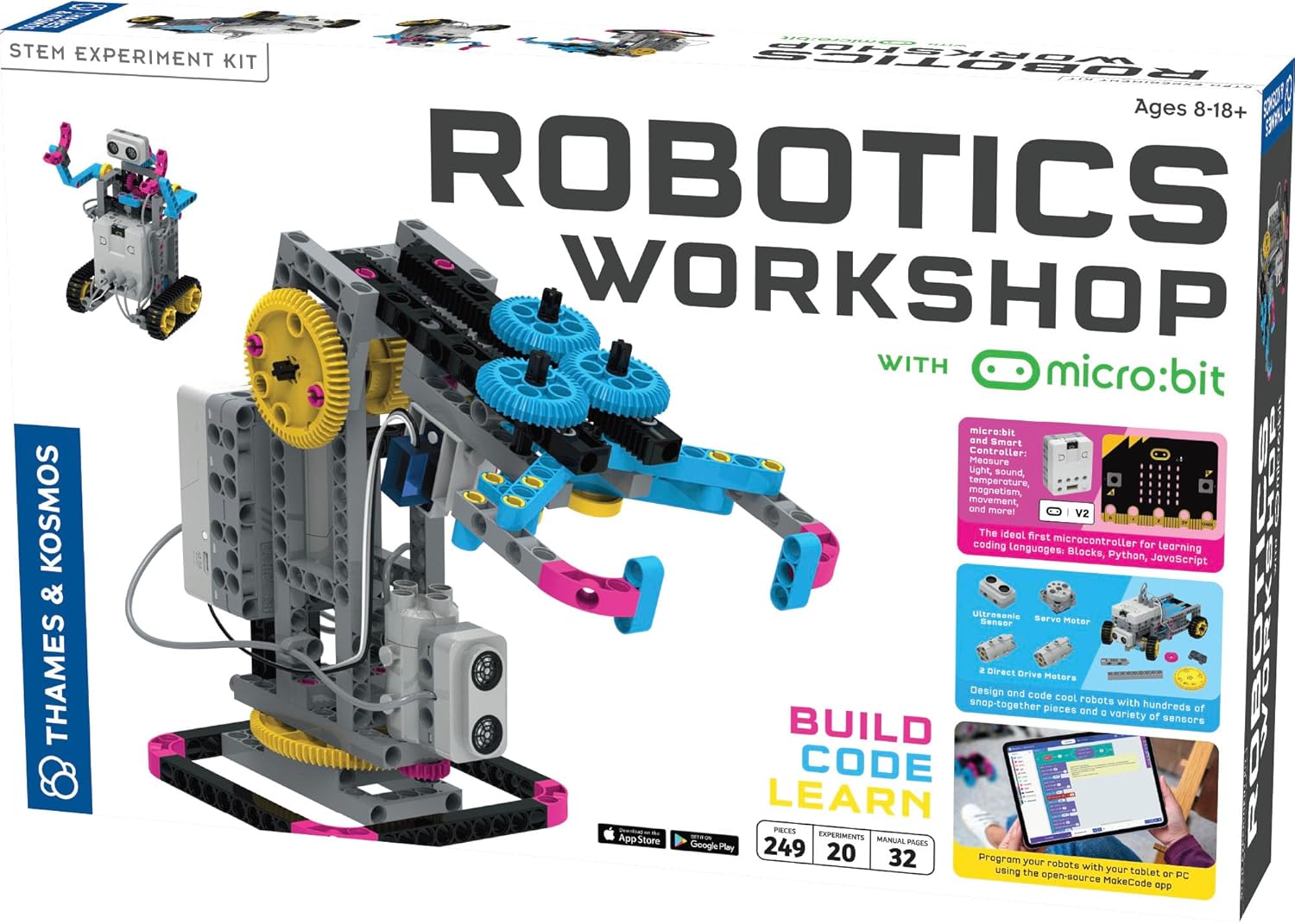 Thames & Kosmos Robotics Workshop with Micro:Bit STEM Experiment Kit, Creative, Educational Coding & Programming Curriculum for Home & School Use, Utilizes MakeCode App to Learn Python, Javascript