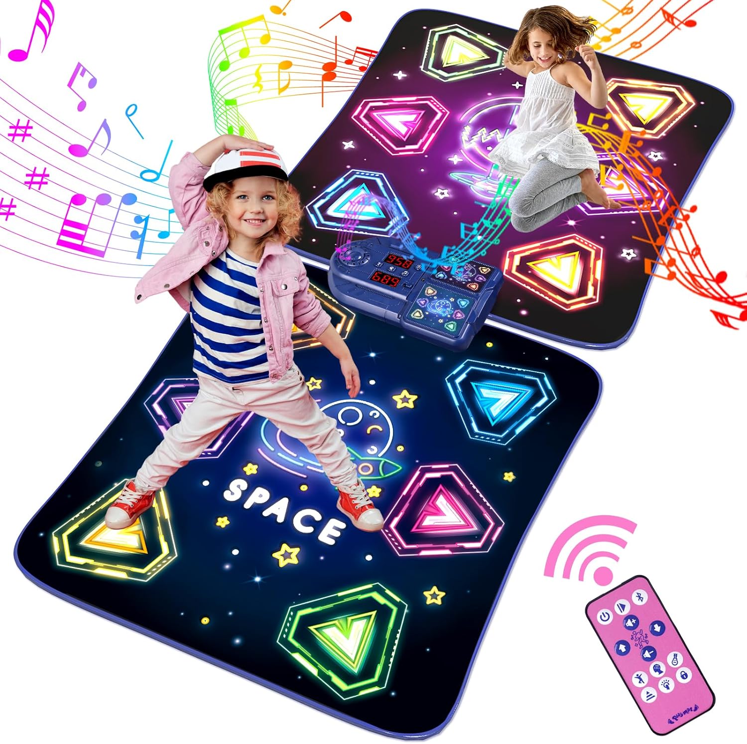 Dance Mat Toys for 3-12 Year Old Girls Boy, 2 Players Dance Mat with Light-up 12 Buttons & 5 Games Mode, Bluetooth Dance Game Toy for Girls 5-7, Xmas Birthday Gifts for 3 4 5 6 7 8 9 10+ Year Old Kids