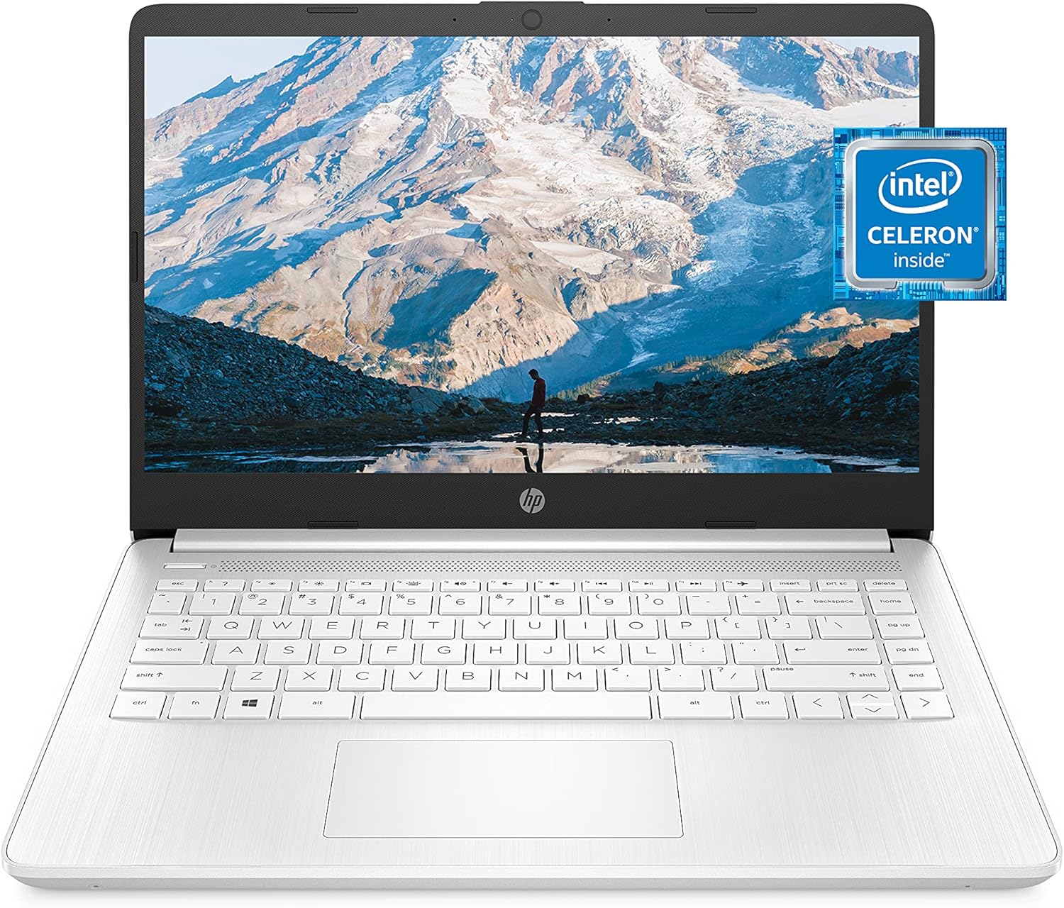 HP 14 Laptop, Intel Celeron N4120, 8 GB RAM, 320GB Storage(64GB eMMC+256GB Micro SD), 14-inch Micro-Edge HD Display, Windows 11 Home, Thin & Portable, One Year of Microsoft 365, Snowflake White