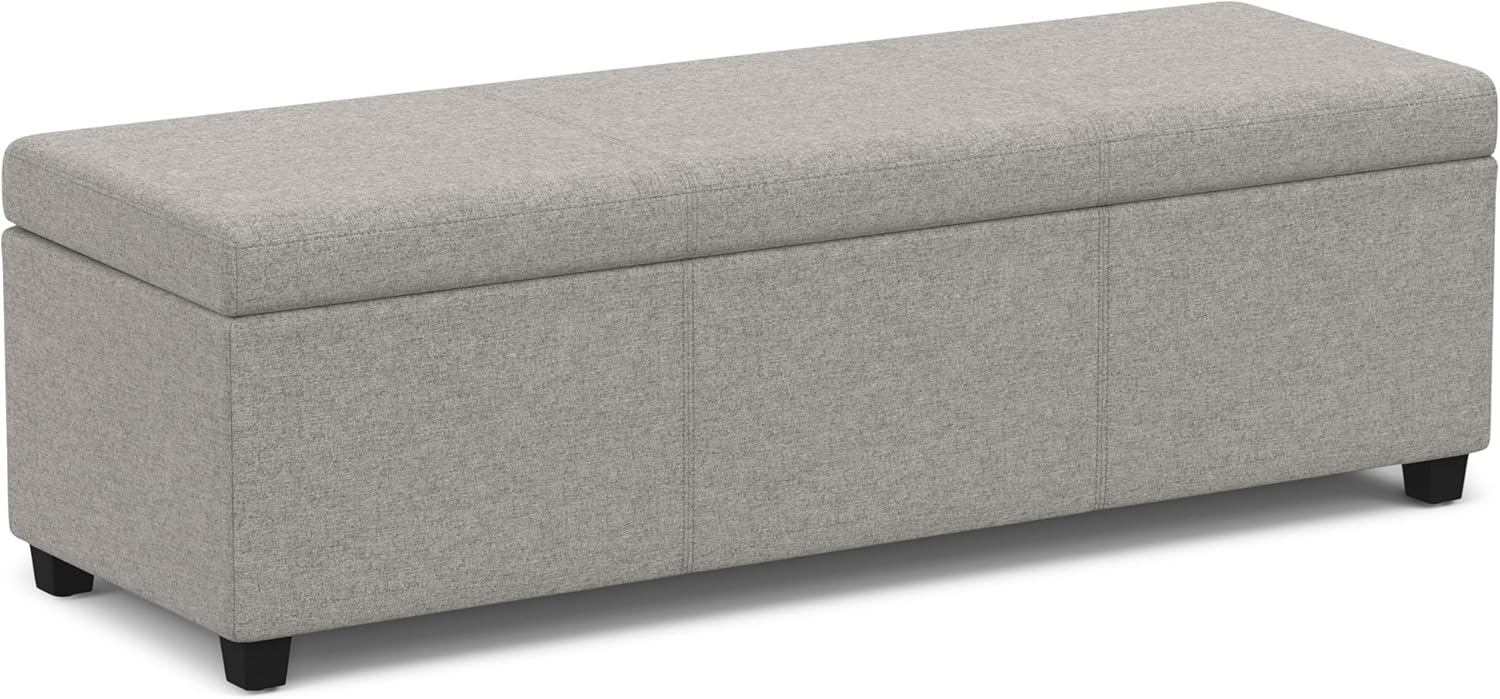 SIMPLIHOME Avalon 54 inch Wide Contemporary Rectangle Extra Large Storage Ottoman Bench in Cloud Grey Polyester Linen Fabric, Assembled, for The Living Room, Entryway and Family Room