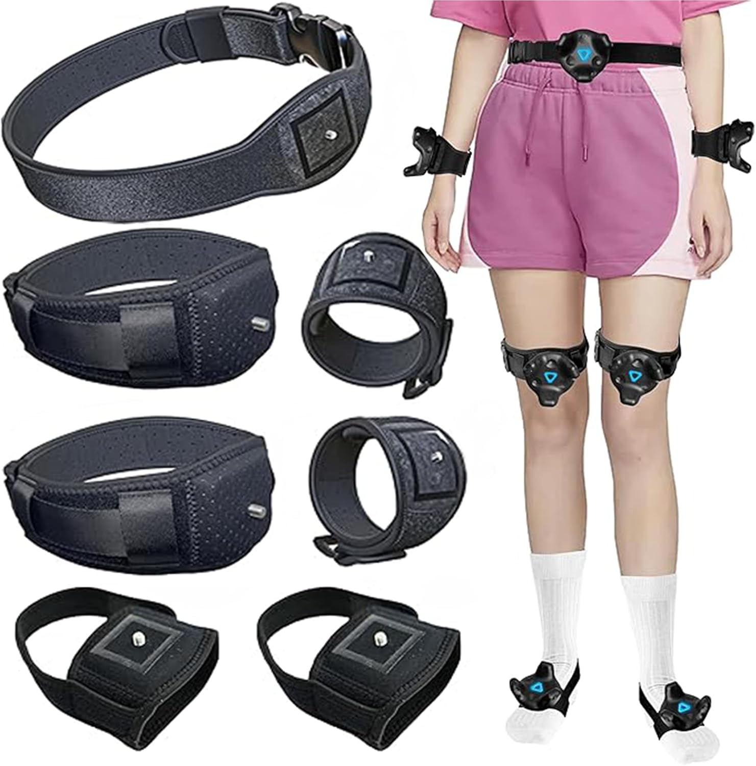 Skywin-VR Tracker Straps for HTC, Vive Tracker Straps, Adjustable Tracker Straps, VR Full Body Tracking, Tracking in Virtual Reality- 1 Waist Belt, 2 Feet, 2 Hand, 2 Leg Bundle (Trackers Not Incl)