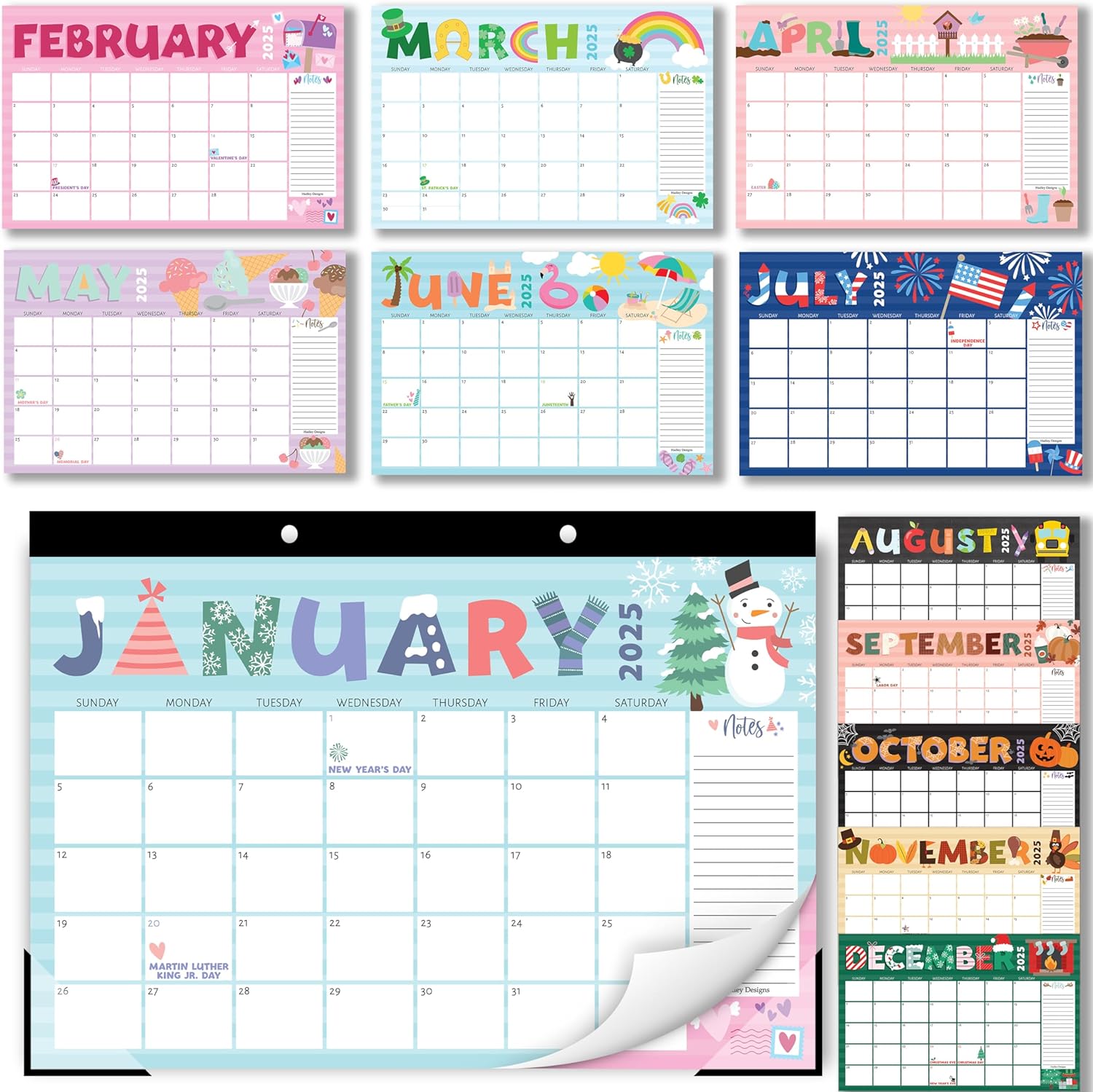 Hadley Designs Large Desk Calendar 2025-2026 – 18-Month Desktop Calendar 2025 for Organized Planning, 17″ x 11″ 2025 Desk Calendar for Home, School and Office (Doodle)