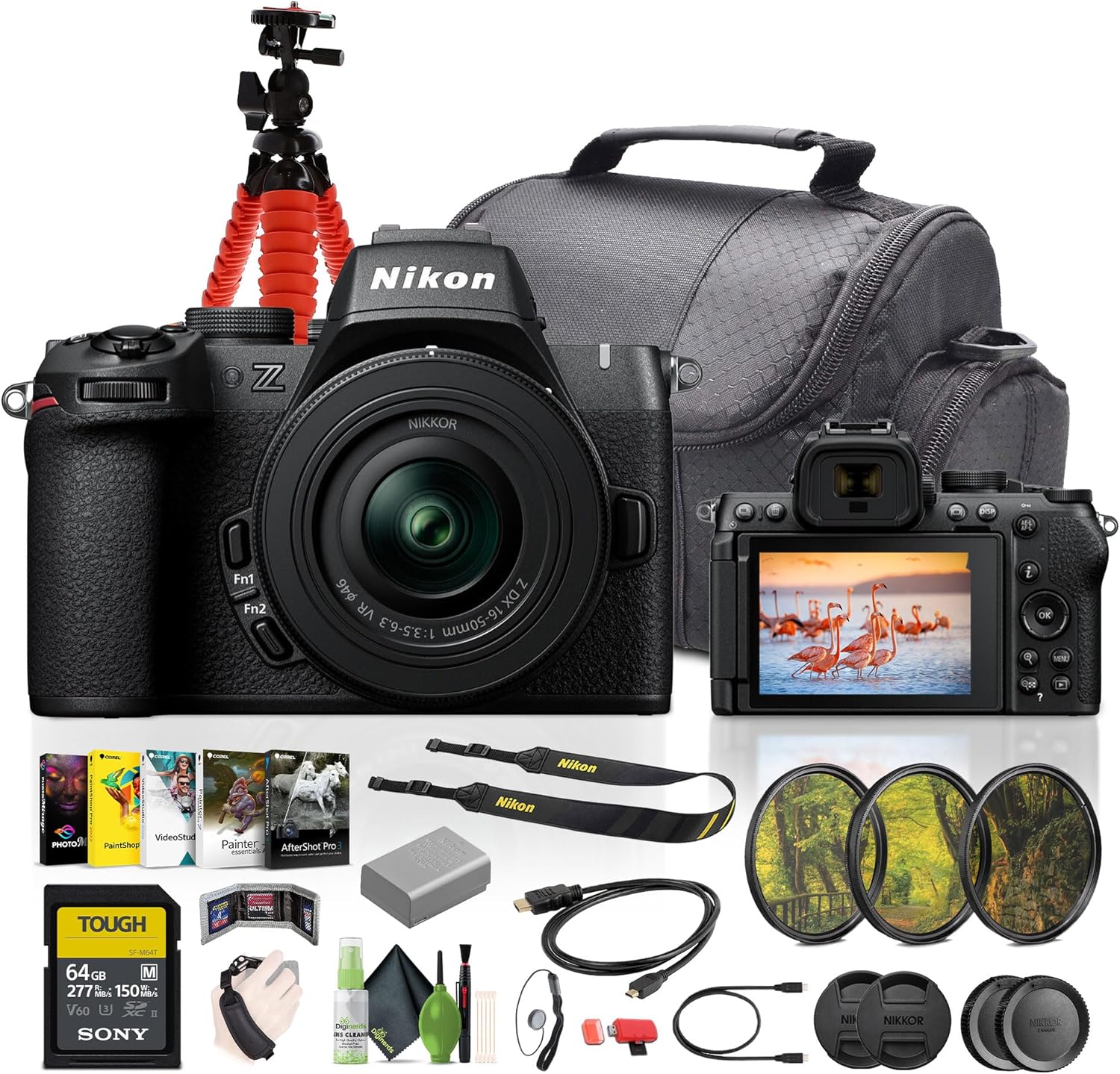 Nikon Z50II Mirrorless Digital Camera with NIKKOR Z DX 16-50mm f/3.5-6.3 Lense Bundle with 64GB Memory Card + Cleaning Kit + More Vlogging Accessories