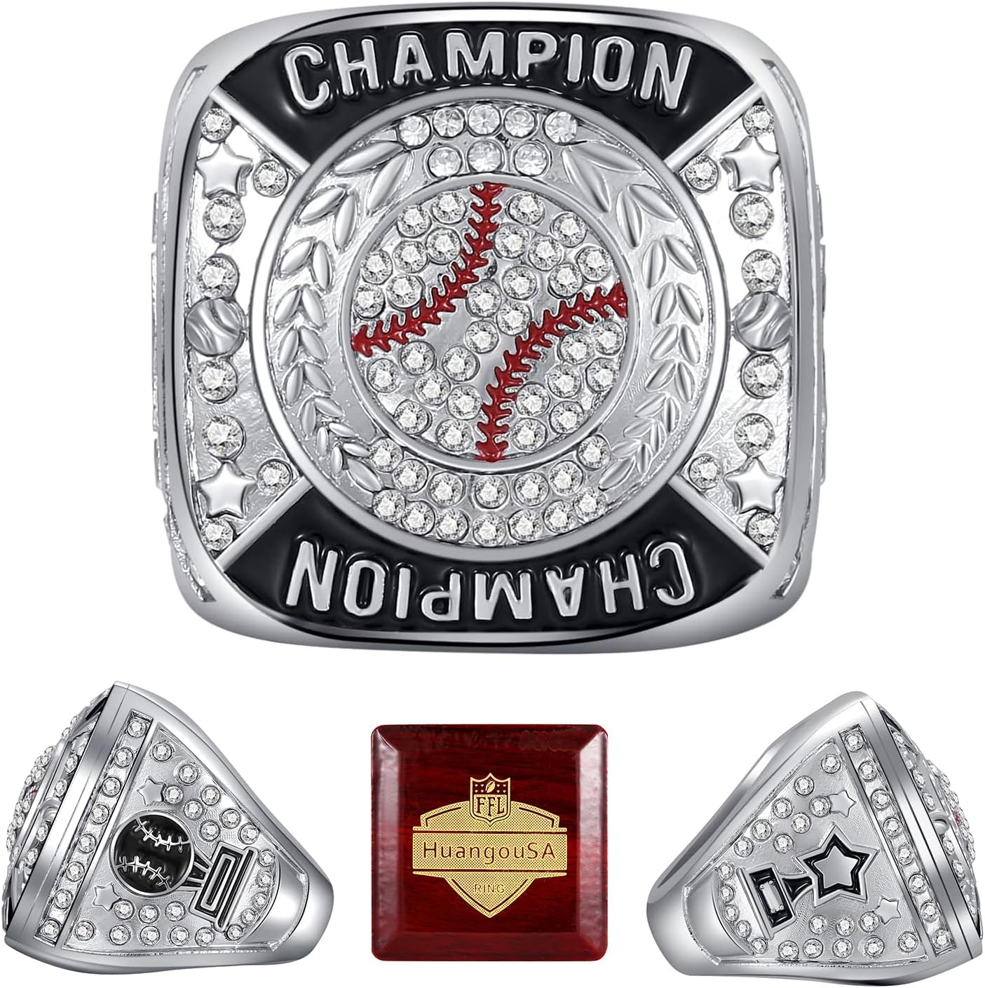 Baseball Championship Rings Sport Ball Games Award Gift With Wooden Box for Tournament or League Champion Winner