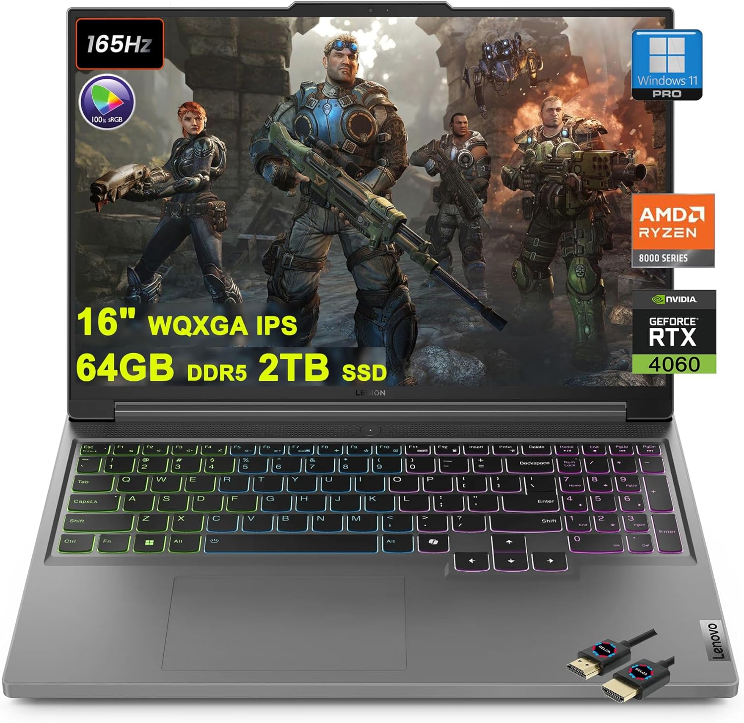 Lenovo Legion Slim 5 Gaming Laptop | 16″ 2560×1600 165Hz | AMD Zen 4 8-core Ryzen 7 8845HS (>i7-12700H) | 64GB DDR5 2TB SSD | GeForce RTX 4060 | RGB Backlit Win11Pro w/DLCA Accessory