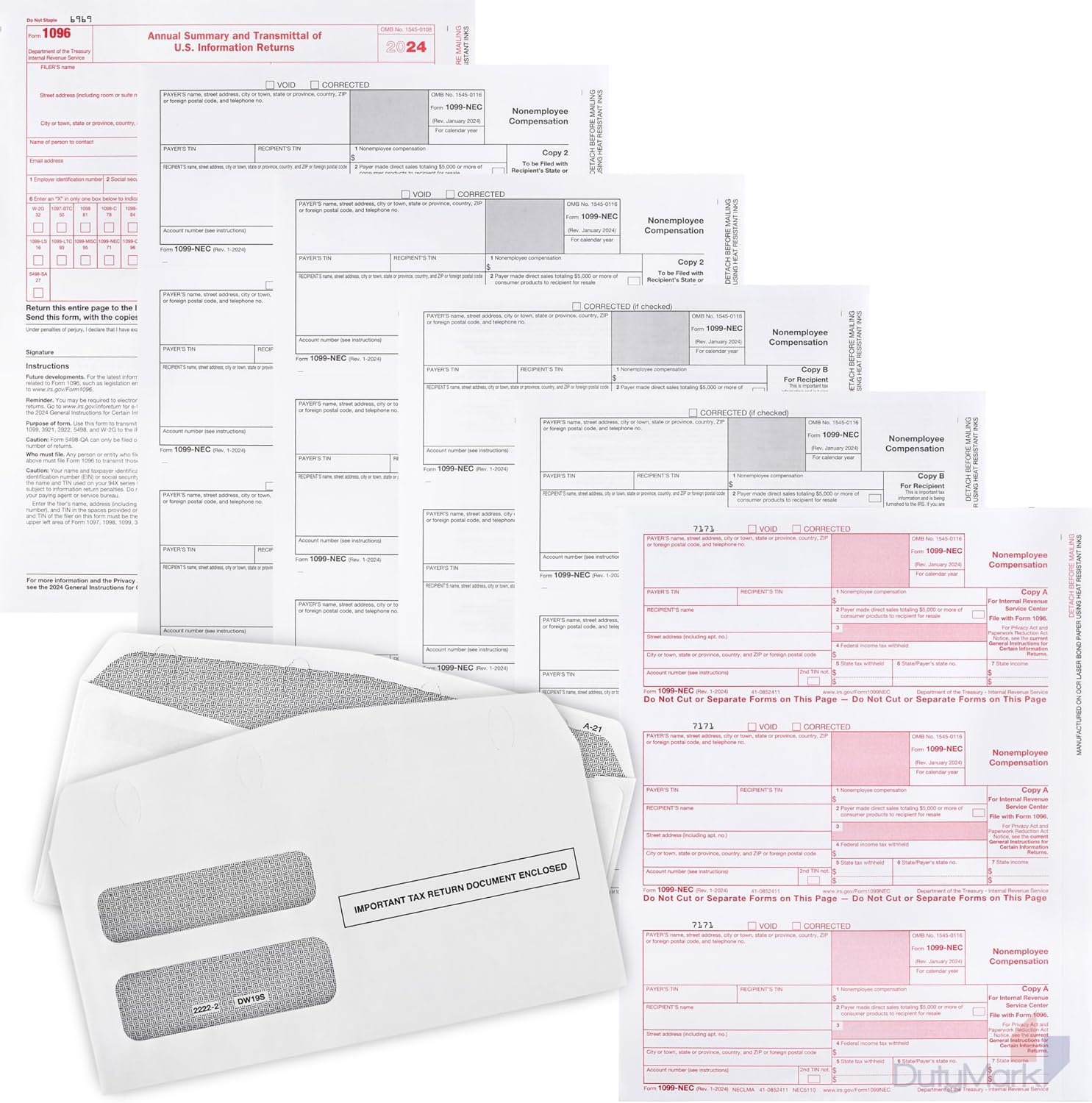 1099 NEC Tax Forms 2024, 50 4 Part Tax Forms Kit, 50 Self Seal Envelopes, US Government Forms – Compatible with QuickBooks and Accounting Software, Made in The USA 50 Pack