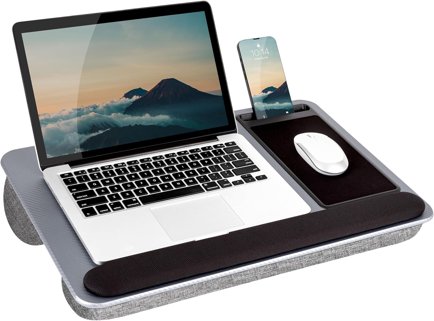 LAPGEAR Home Office Pro Lap Desk with Wrist Rest, Mouse Pad, and Phone Holder – Silver Carbon – Fits up to 15.6 Inch Laptops – Style No. 91615