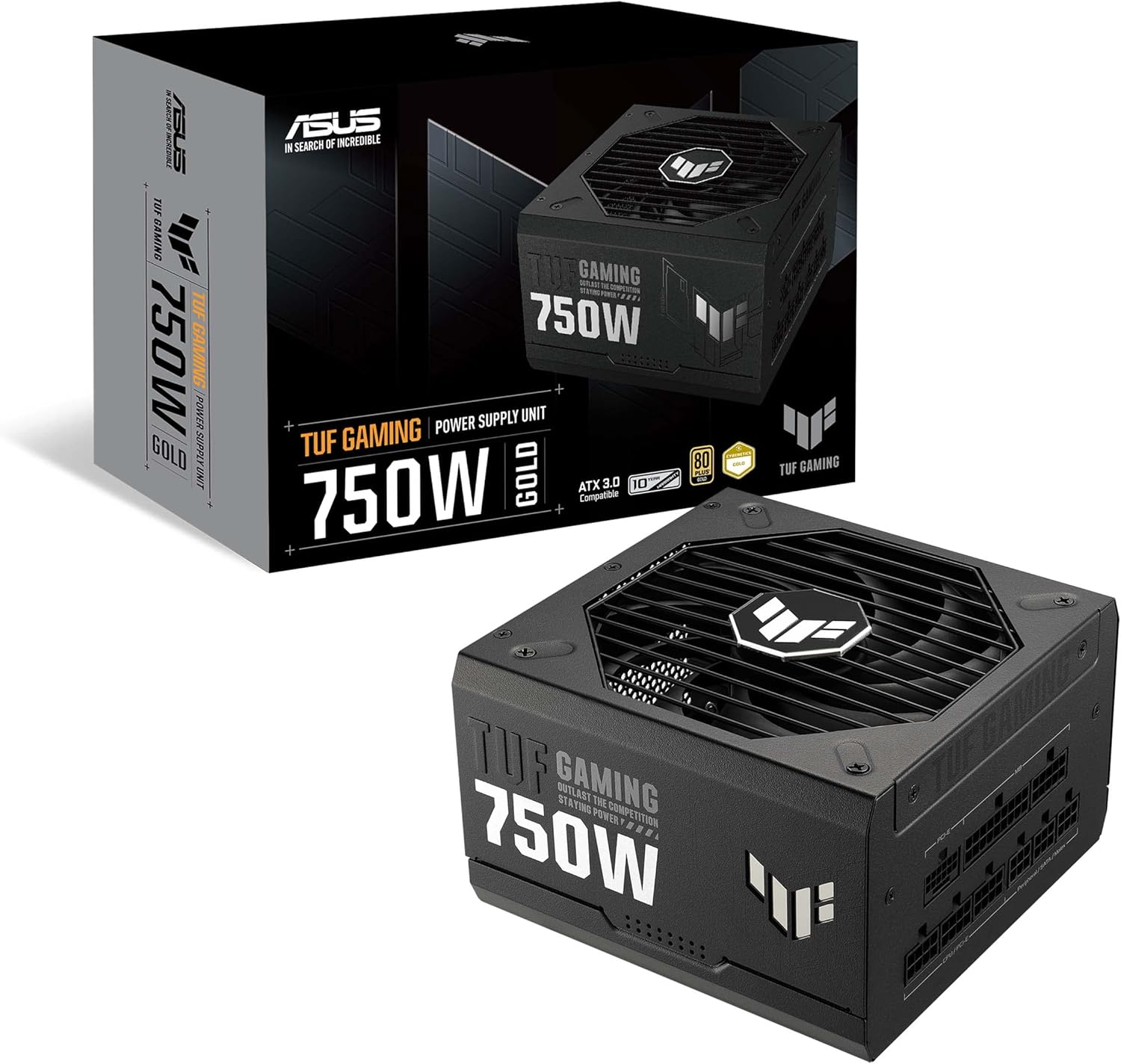 ASUS TUF Gaming 750W Gold (750 Watt, Fully Modular Power Supply, 80+ Gold Certified, ATX 3.0 Compatible, Military-Grade Components, Dual Ball Bearing, Axial-tech Fan, PCB Coating, 10 Year Warranty)