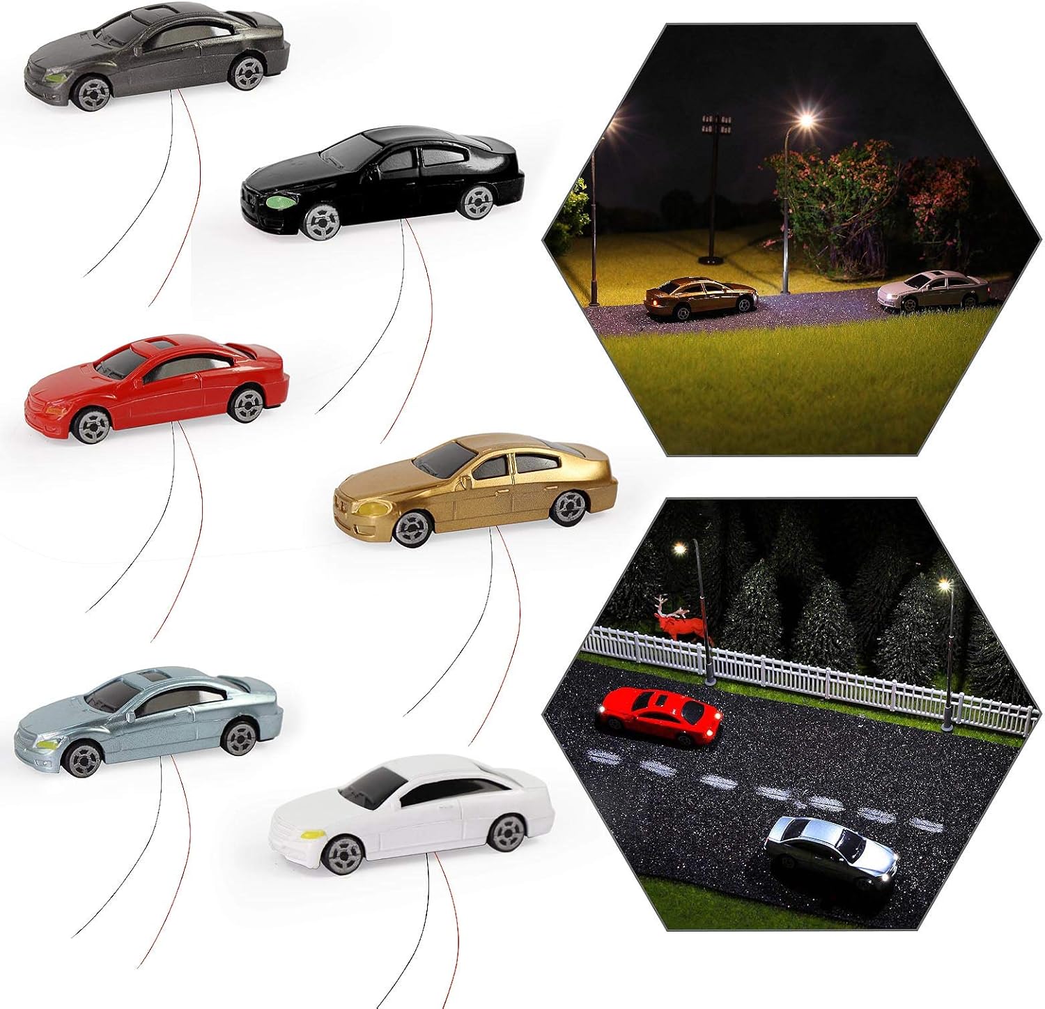 EC100 12PCS 1:87 HO Scale Model LED Lighted Car with 12V Front and Rear Lights Layout