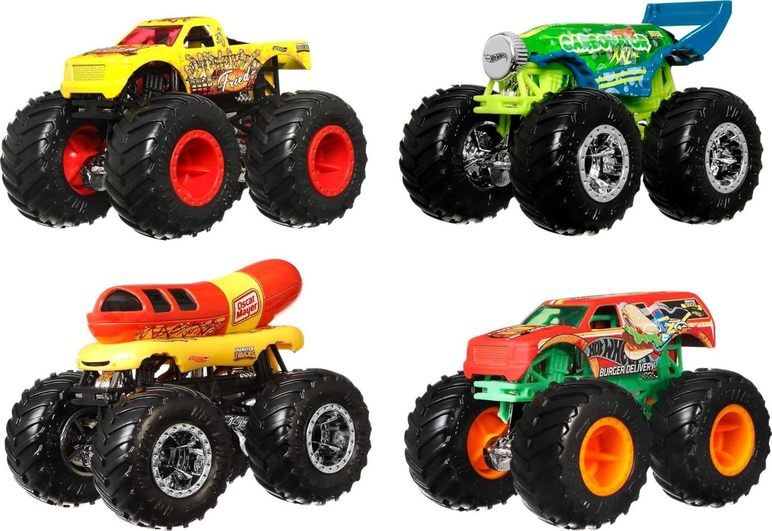 Hot Wheels Monster Trucks Set of 4, 1:64 Scale 4-Pack of Toy Trucks, Collectible Vehicles (Styles May Vary)