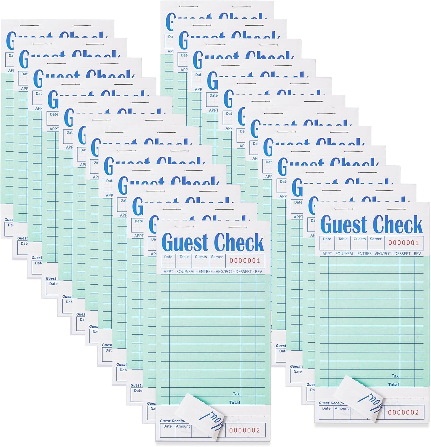 24 Pack Guest Checks Books for Servers Server Note Pads, Waitress Notepad for Restaurants, Waiter Checkbook, Paper Checks 50 Sheets/Pack, 1200 Total Tickets Green