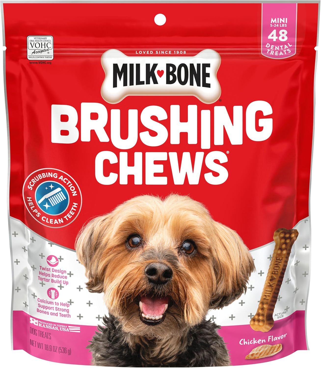 Milk-Bone Original Brushing Chews 48 Mini Daily Dental Dog Treats Scrubbing Action Helps Clean Teeth