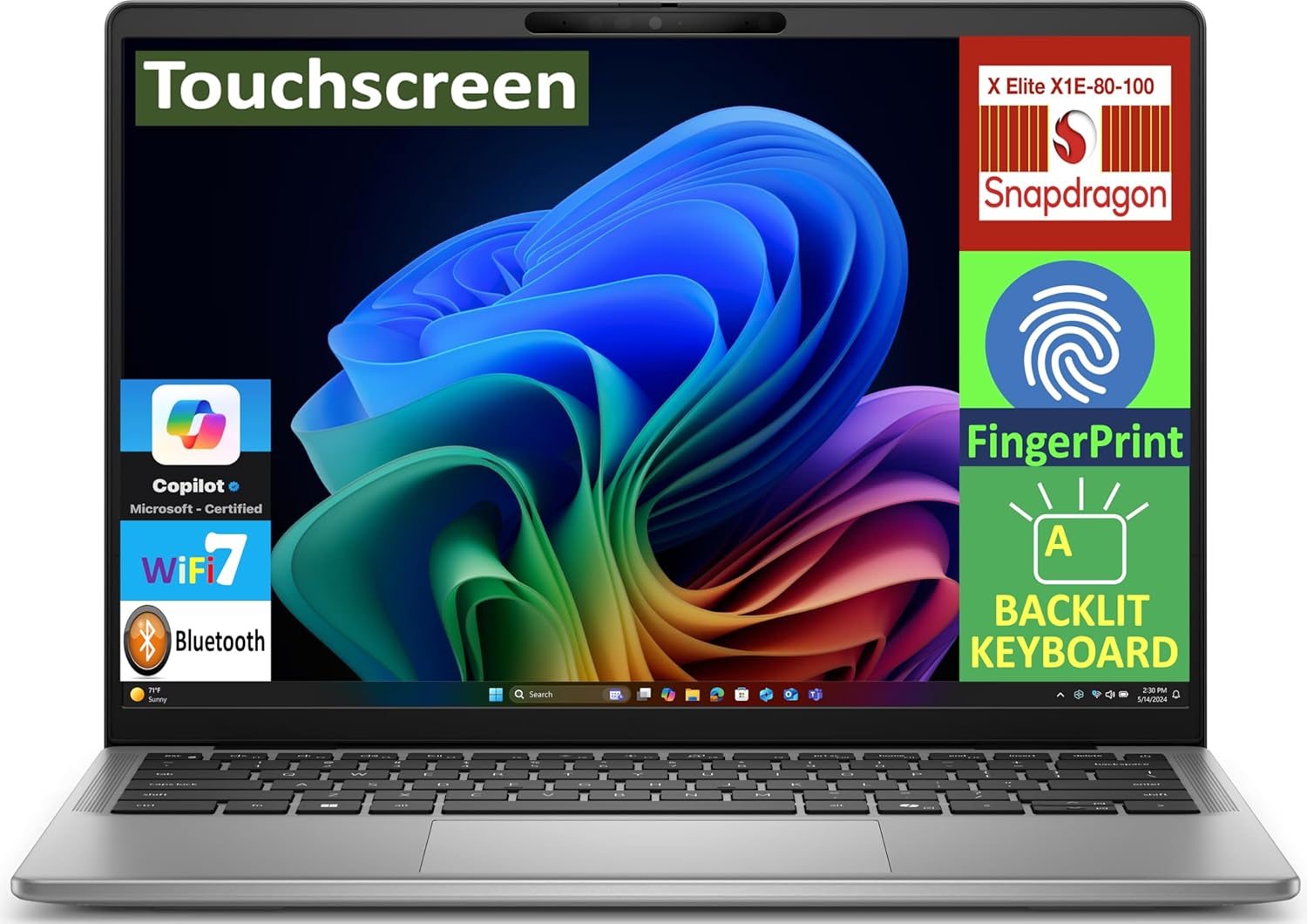 Dell Latitude 7455 Laptop 14.0″ Touchscreen WQXGA Display (Qualcomm Snapdragon X Elite X1E-80-100, 16GB LPDDR5X, 2TB M.2 PCIe SSD, Qualcomm Adreno, Backlit KB, Fingerprint, WiFi 7, Win 11 Pro)