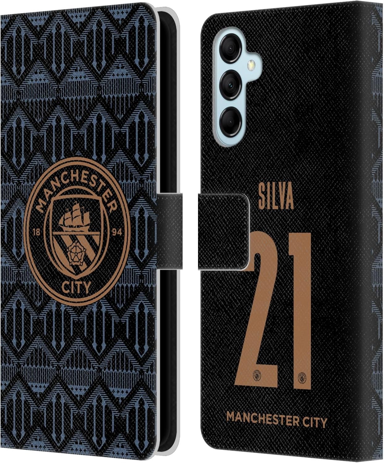 Head Case Designs Officially Licensed Manchester City Man City FC David Silva 2020/21 Players Away Kit Group 1 Leather Book Wallet Case Cover Compatible with Samsung Galaxy M14 5G