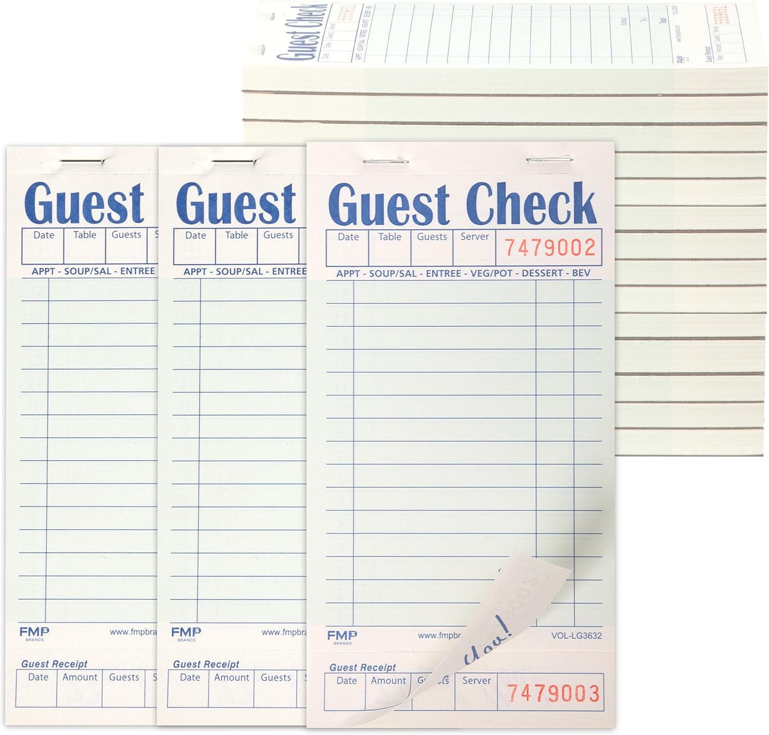 FMP Brands Guest Check Books for Servers, Server Note Pads Paper, Total 1000 Sheets (20 Pads), Light Green with Guest Receipt, Guest Check Pads, Restaurant Order Pads, Waitress Notepads