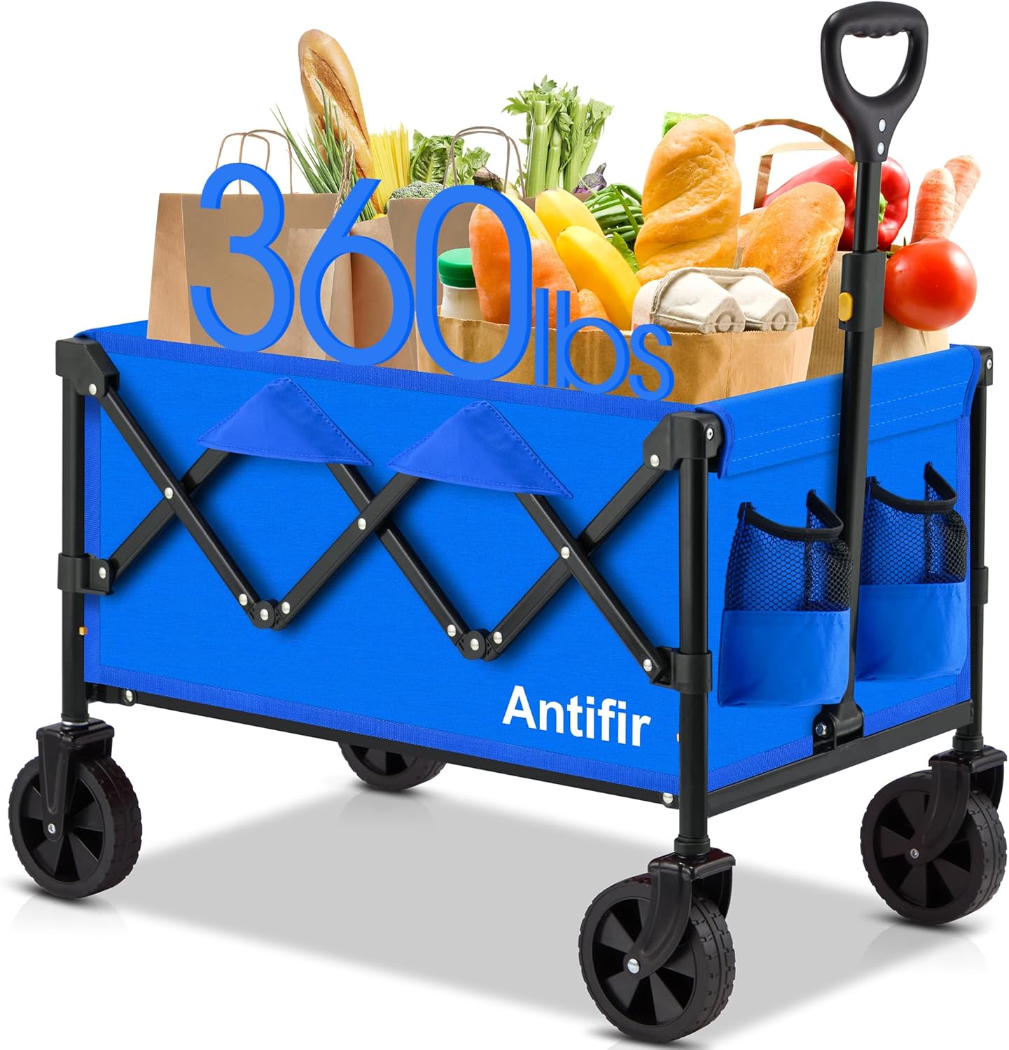 Collapsible Wagon Cart Foldable 360 LBS, Portable Garden Wagon Cart All Terrain with Large Capacity, Heavy Duty Folding Utility Wagon Cart for Groceries, Sports, Shopping, Camping Outdoor, Blue