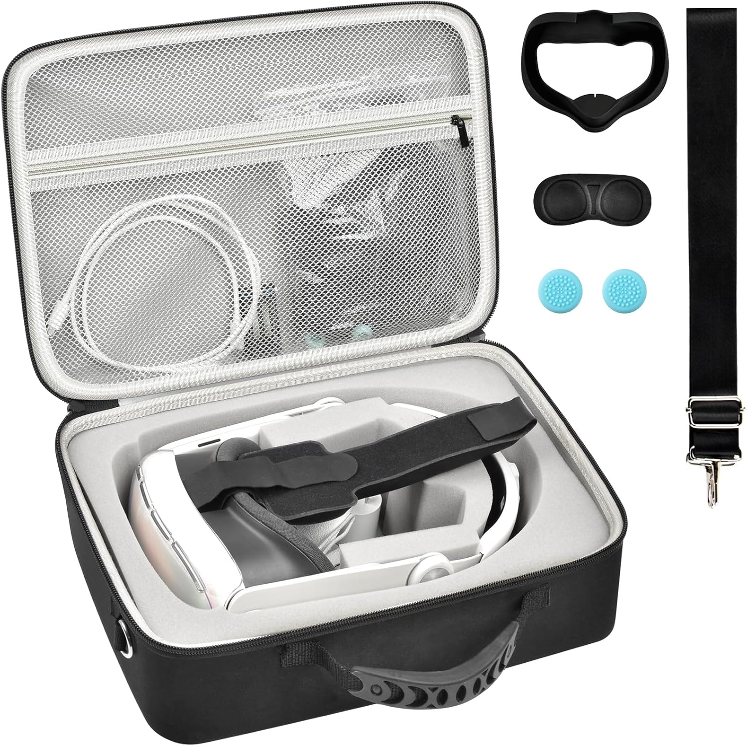 Carrying Case for Meta for Quest 3/ Quest 3s / for Oculus Quest 2 Virtual Reality Headset/ Touch Controllers/ Elite Strap VR2 Accessories with Silicone Face Cover, Lens Protector-Grey(No Device)