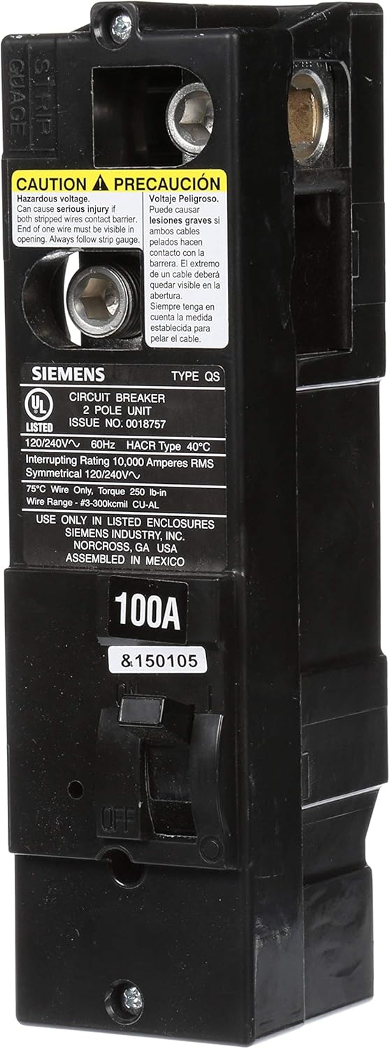 SIEMENS US2 QS2100 QS Type 100 Amp Multi-Family Main Breaker, 10 KAIC Rated, Black